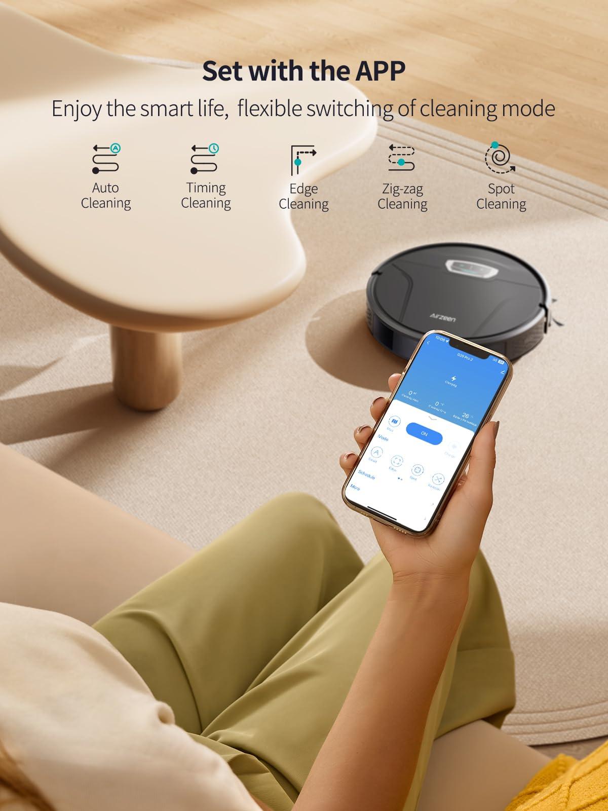 Airzeen Airzeen Robot Vacuum Cleaner with 4500Pa Strong Suction, 3 in 1 Robot Vacuum and Mop, Carpet Auto-Boost, Self-Charging, 2.9Slim Design, Remote/App/Alexa Control, Ideal for Pet Hair/Carpet/Hard Floor