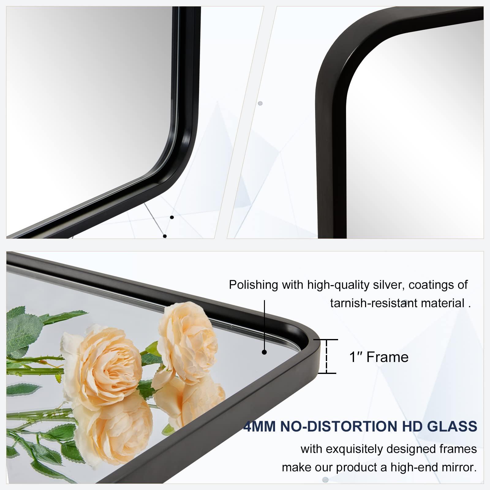 ANDY STAR ANDY STAR Matte Black Mirror for Bathroom, 20x28 Inch Rounded Rectangle Mirror, Modern Vanity Mirror Tube Metal Frame HD Reflection Wall-Mounted Mirrors Vertically or Horizontally