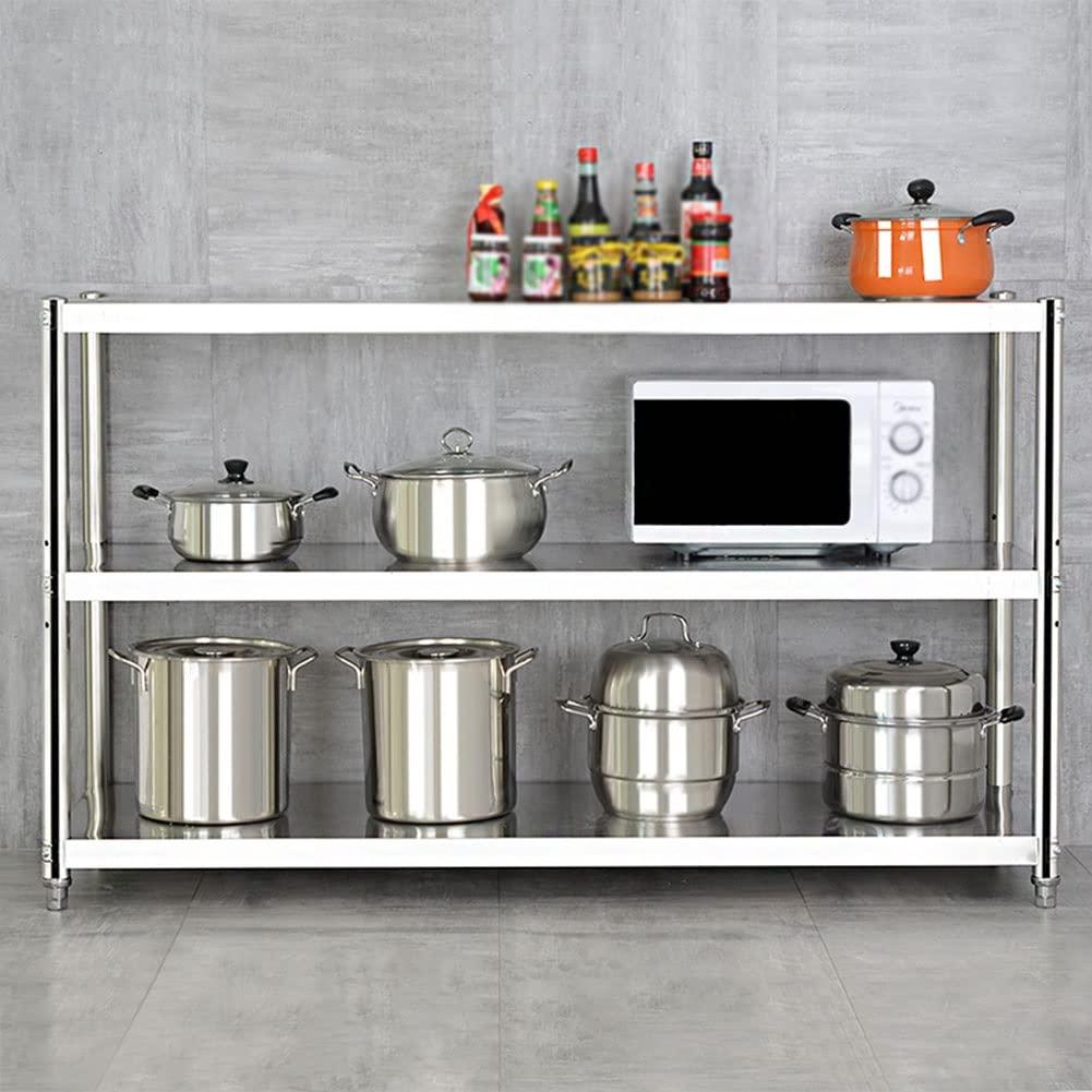 pujindu pujindu Stainless Steel Shelving, 3 Tier Shelf Storage Unit, Stainless Steel Heavy Duty Shelving for Kitchen Commercial Office Garage (Color : Silver, Size : 70x40x80cm)