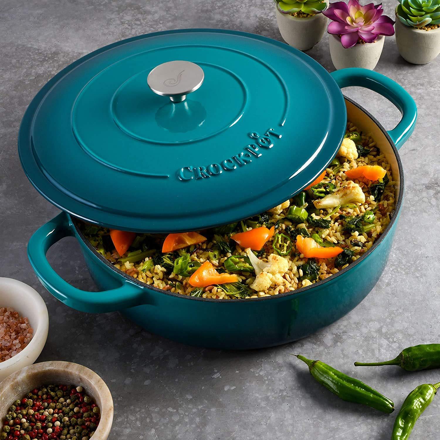 Crock-Pot Crock-Pot Crock Pot Artisan Enameled Cast Iron Braiser W/Lid, 5 Quart, Teal Ombre