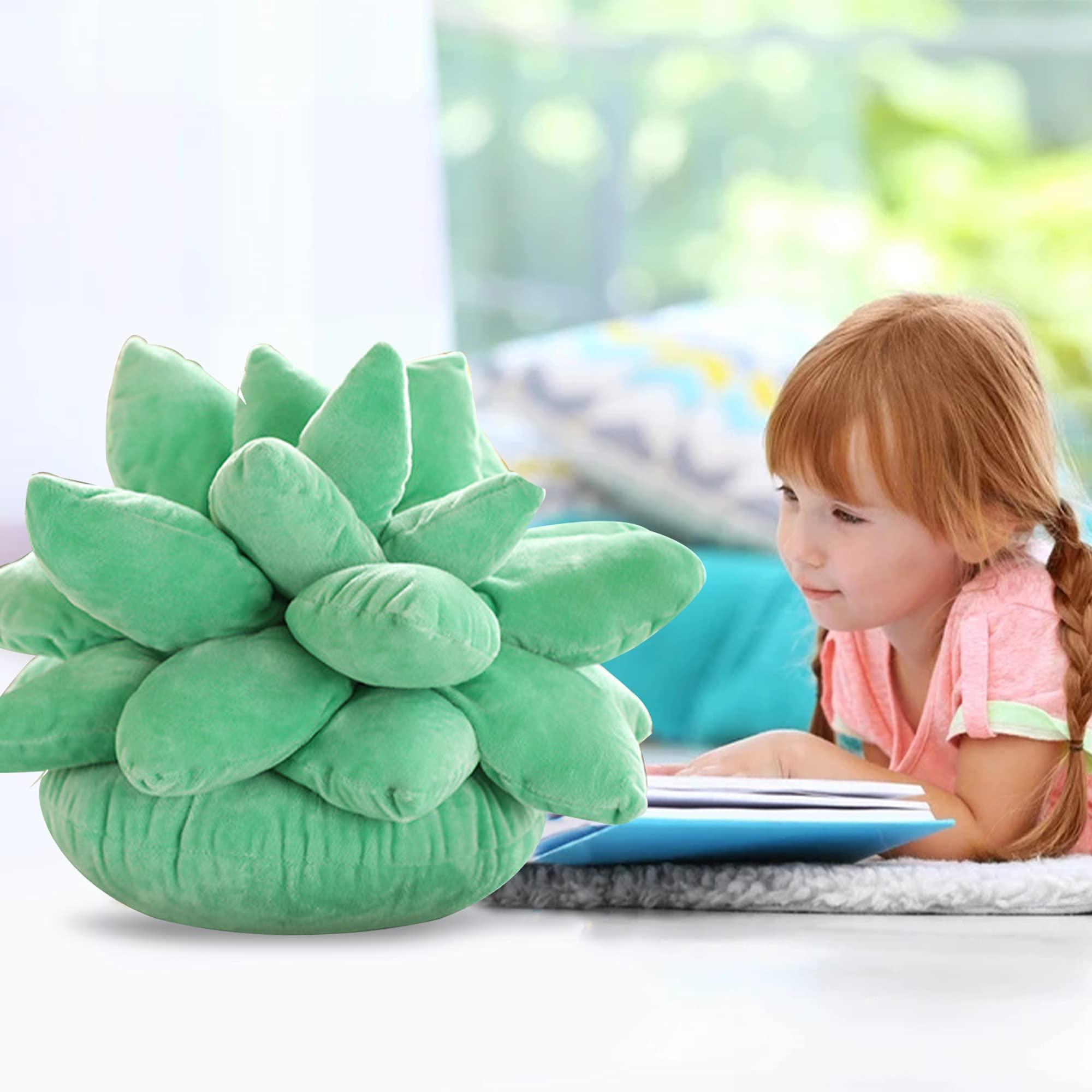 Cawevon 3D Succulents Cactus Pillow,Cute Pillows for Bedroom Aesthetic,10 Inch Lifelike Plush Stuffed Toys Soft Doll Creative Potted Flowers Pillow Chair Cushion Gift for Girls Kids (10 inches, Light Green)