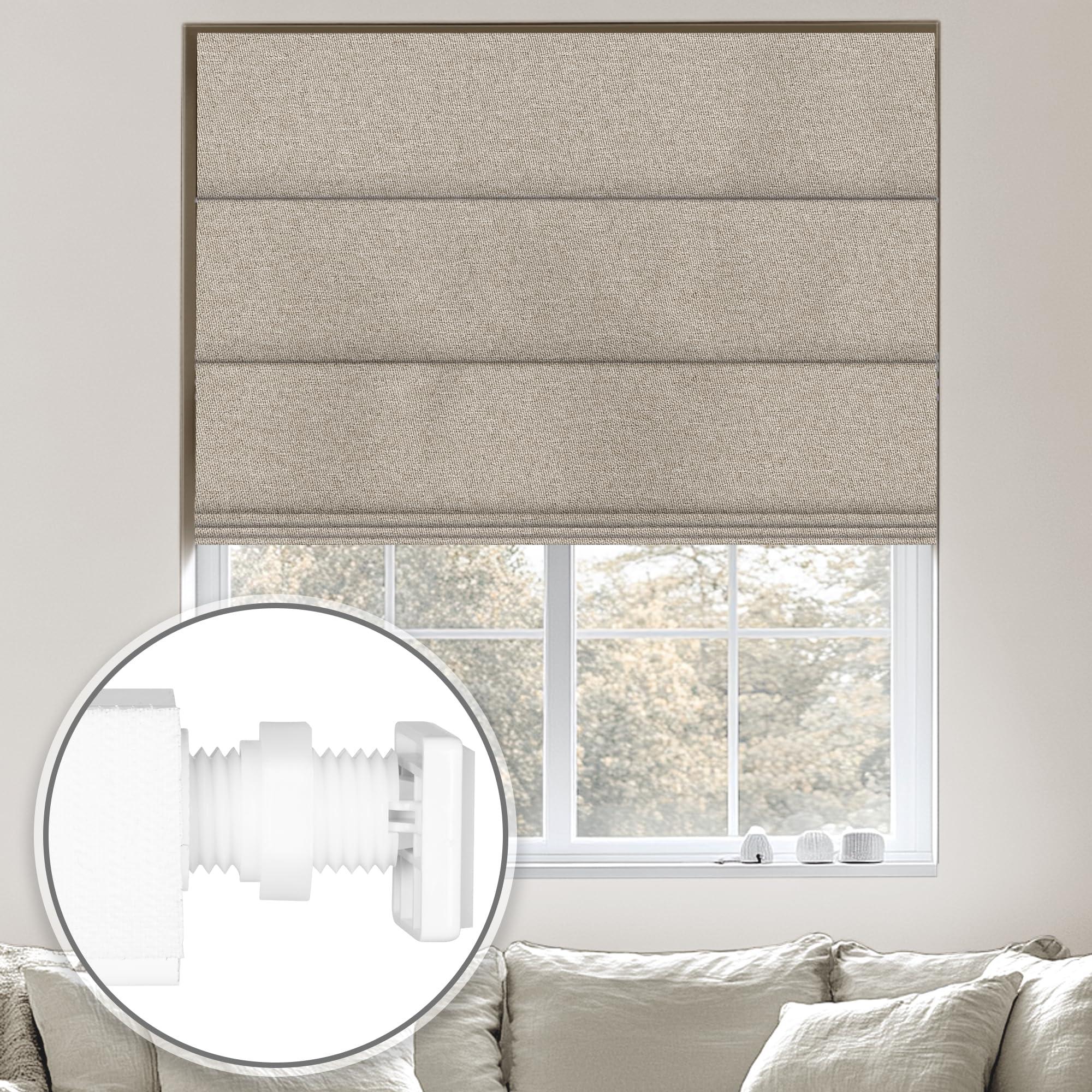Sulugood Sulugood No Tools No Drill Cordless Blackout Roman Shades, Room Darkening. Roller Blinds for Window, Roll Up Blinds for Window Bedroom, Living Room. Blackout Light Brown, 23" W x 56" H...