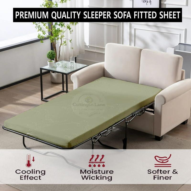 Cottington Lane Sleeper Sofa Fitted Sheet Queen Size - 100% Egyptian Cotton - 6 Inch Deep Fitted Queen Size Sleeper Sofa Sheets - Sofa Sleeper Fitted Sheet Only, Queen Sofa Bed/Pullout Couch Bottom Sheet(Sage)