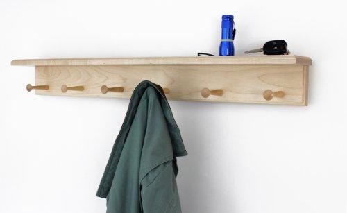 PegandRail Maple Shaker Peg Rack with Shelf (3 to 10 Pegs) (Natural, 58" with 10 pegs)
