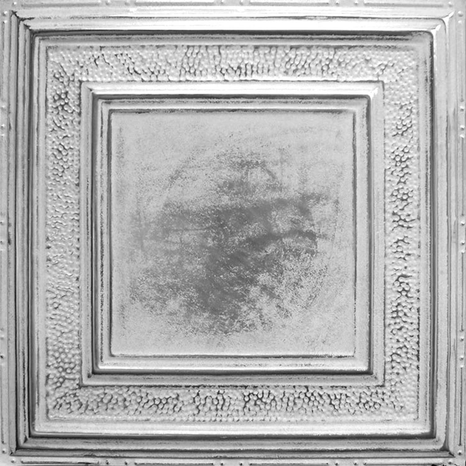 American Tin Ceilings American Tin Ceilings [5-Pack Kit Nail-Up Metal Tiles in Pattern #6 Nail-Up and Color Silver Washed White. 24\" x 24\" [20 sq ft] Genuine Tin | Made in the USA | Model: kit-n-p06-sww