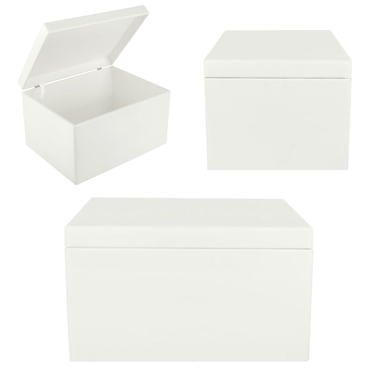 Creative Deco Creative Deco Large White Wooden Box Storage with Hinged Lid | 15.8 x 11.8 x 9.44 inches (+-0.5) | Gift Box for Tool Dog Toy Shoes Clothes Kitchen Storage Document | Wood Keepsake Chest