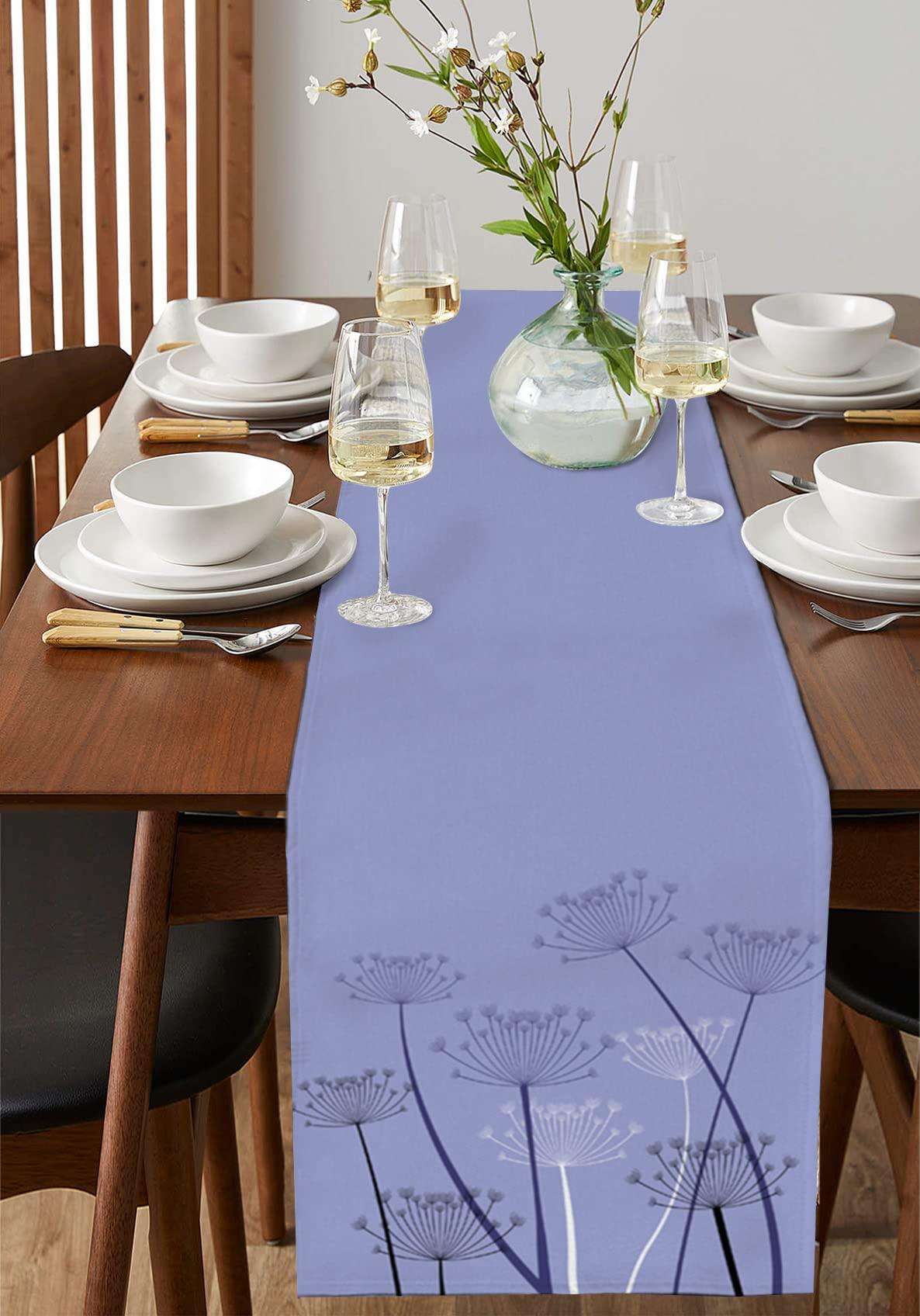 T&H XHome Table Runner, Purple and White Silhouette Dandelion Purple Background Table Runners for Dinner, Party, Wedding, Catering Events, Holiday, Farmhouse, Dresser Scarves Decor 13x108 inch