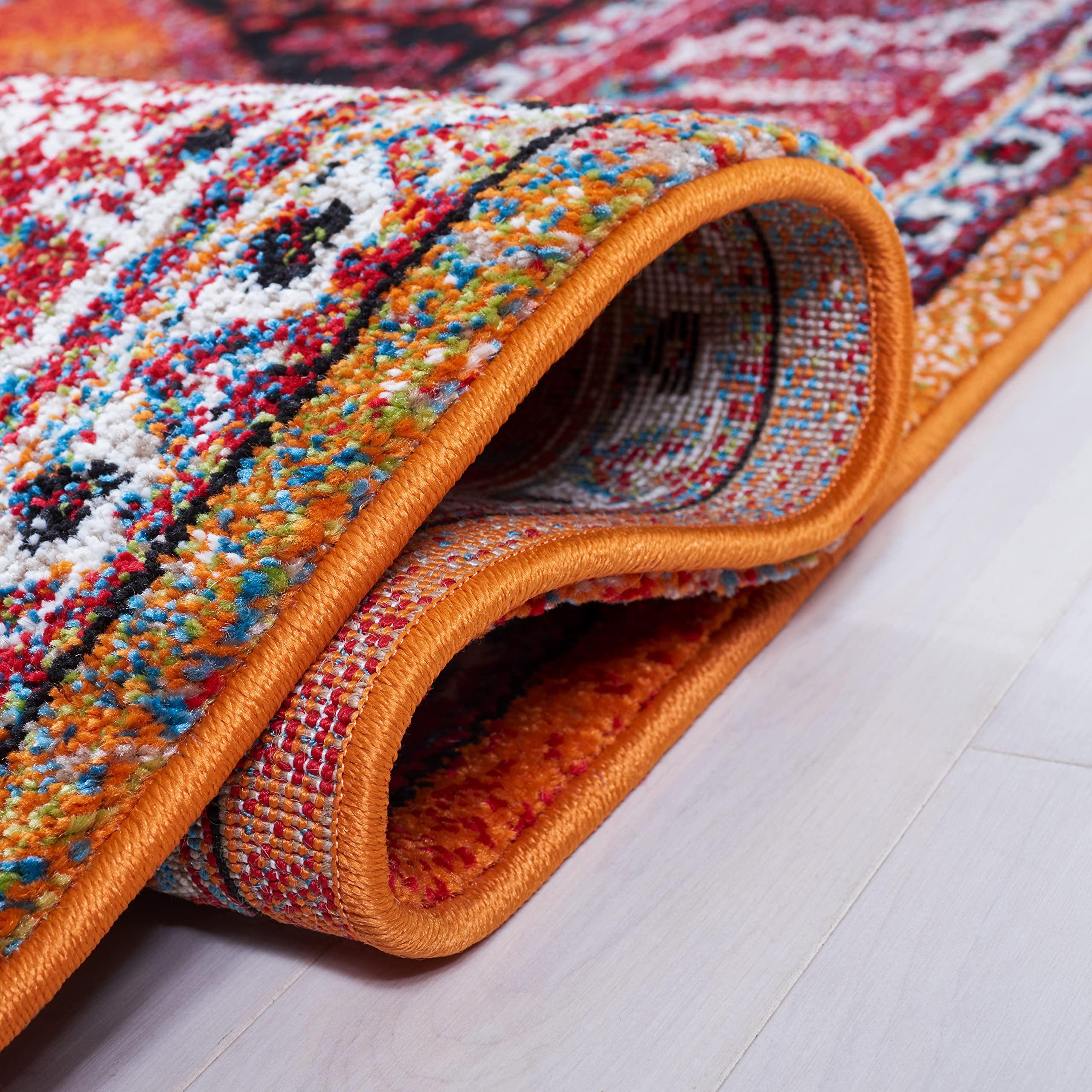 Safavieh SAFAVIEH Vintage Hamadan Collection Area Rug - 5'3" x 7'6", Red & Blue, Traditional Oriental Medallion Design, Non-Shedding & Easy Care, Ideal for High Traffic Areas in Living Room, Bedroom (VTH262Q)