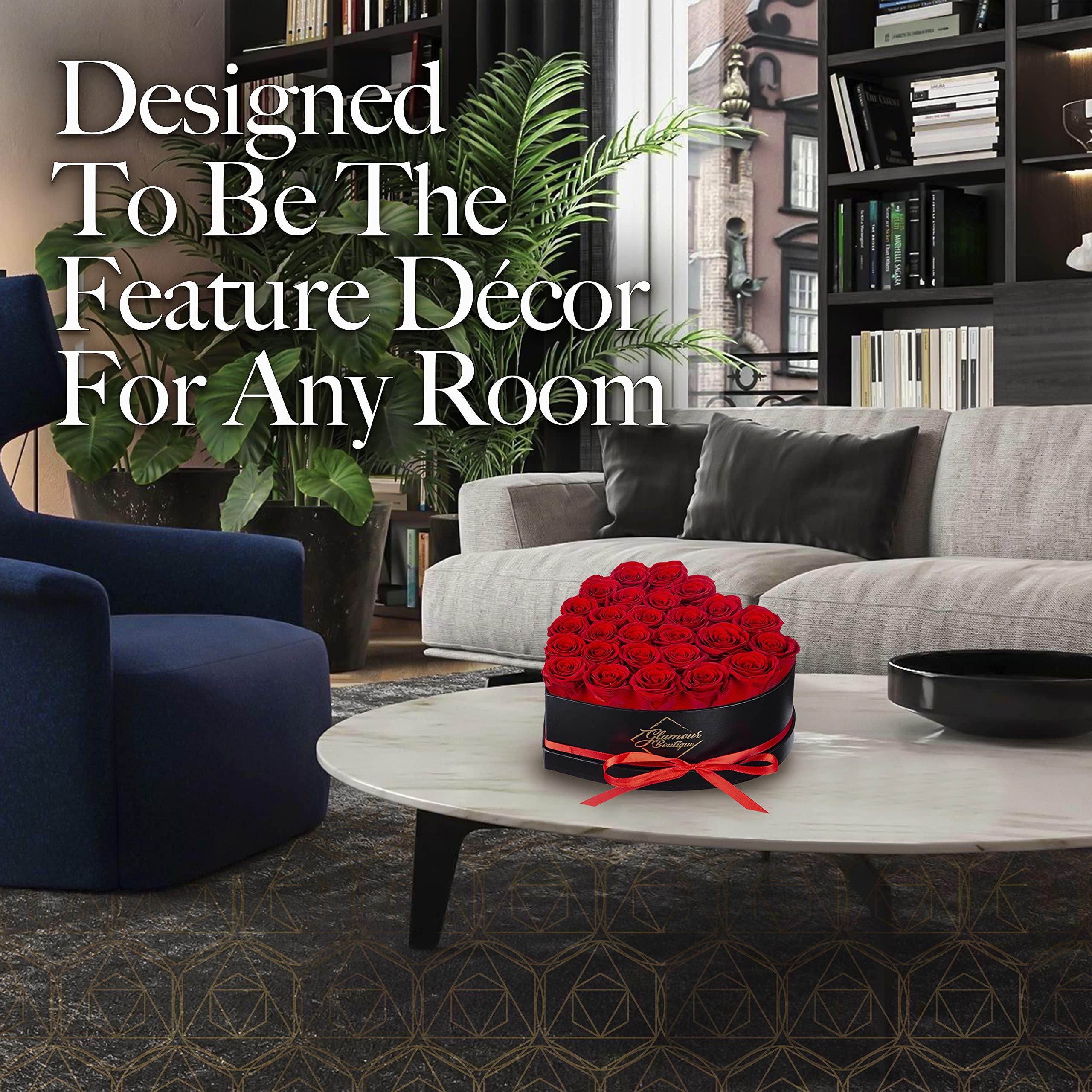 GLAMOUR BOUTIQUE GLAMOUR BOUTIQUE 27 Preserved Roses in a Heart Box - Flowers Forever Valentine\'s Day, Roses Forever for Women, Roses Forever in a Box, Birthday Gifts for Her, Red