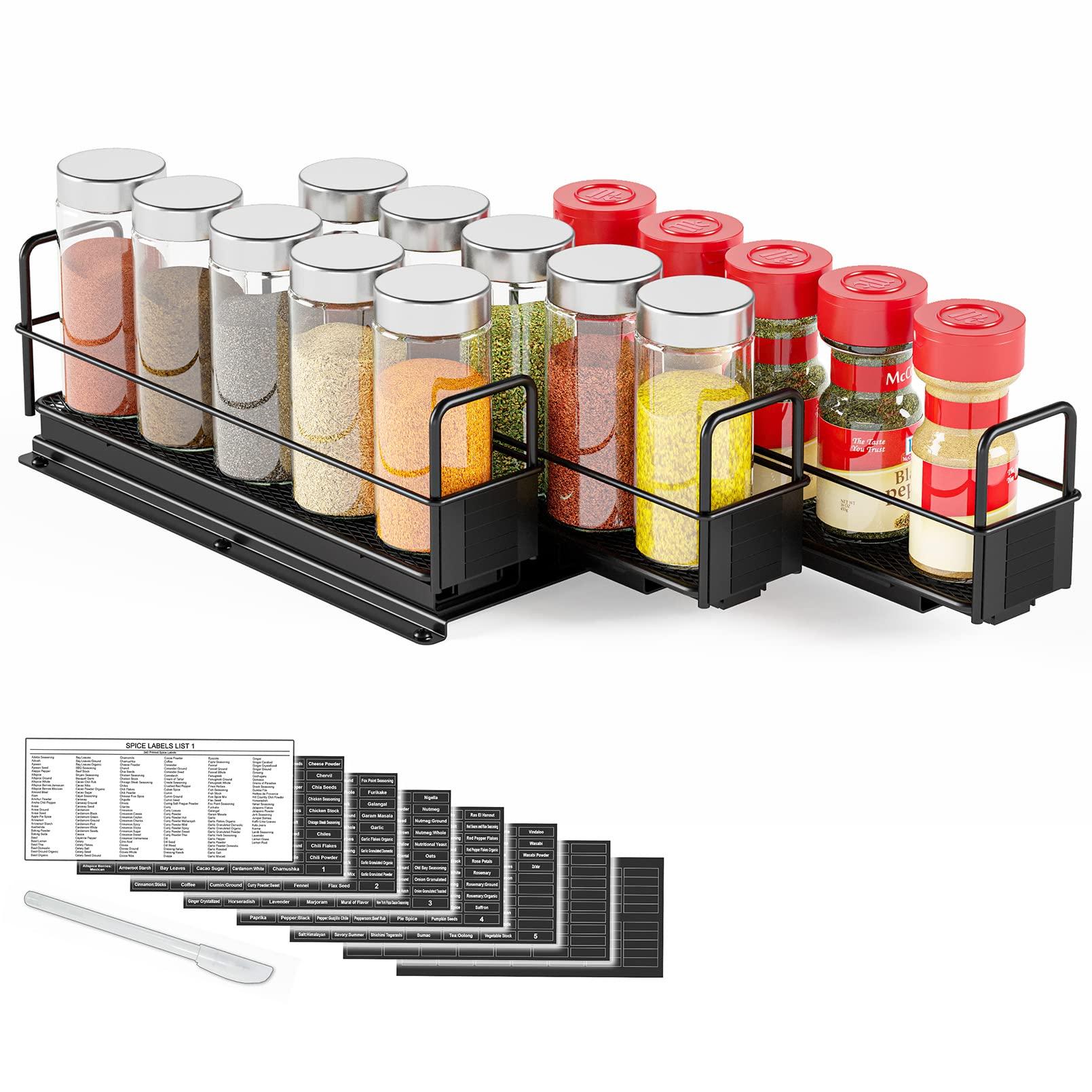 SpaceAid SpaceAid Pull Out Spice Rack Organizer for Cabinet, Heavy Duty Slide Out Seasoning Kitchen Organizer, Cabinet Organizer, with Labels, 7.7\" W x10.75 D x4 H, 3 Drawers 1-Tier