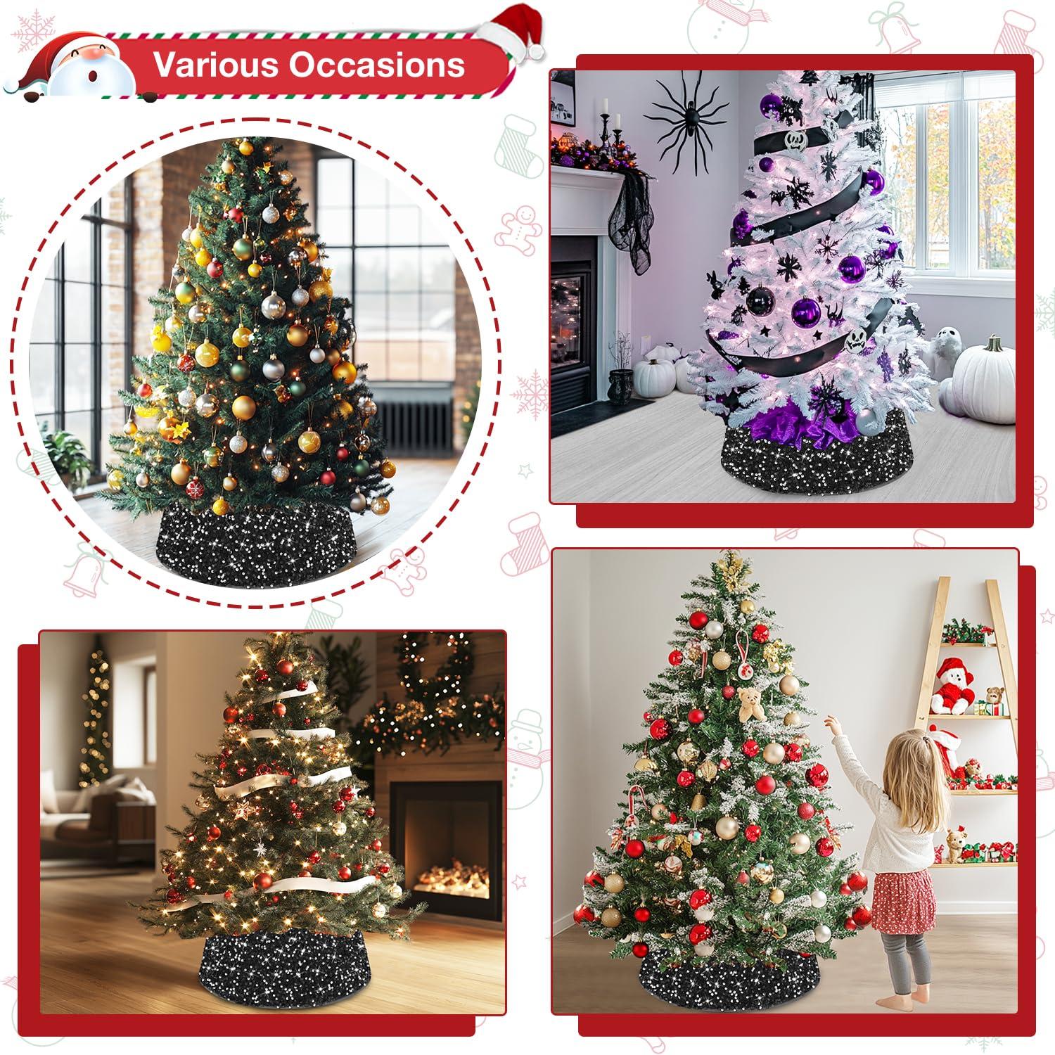 BSHSPX BSHSPX Halloween Tree Collar Black Christmas Tree Collar 23.6 inch Christmas Tree Ring Halloween Tree Skirt Round Tree Stand Collar Christmas Tree Collars for Artificial Trees Holiday Decorations