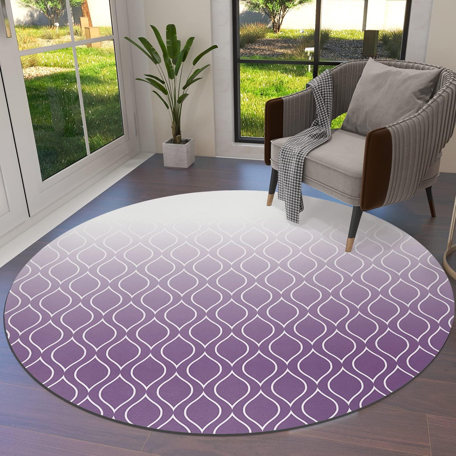 Homechoid Geometric Ombre Round Area Rugs Collection 6ft, Contemporary Plaid Purple Non Slip Indoor Circular Throw Runner Rug Floor Mat Carpet for Living Room Dining Table Bedroom Nursery Decor