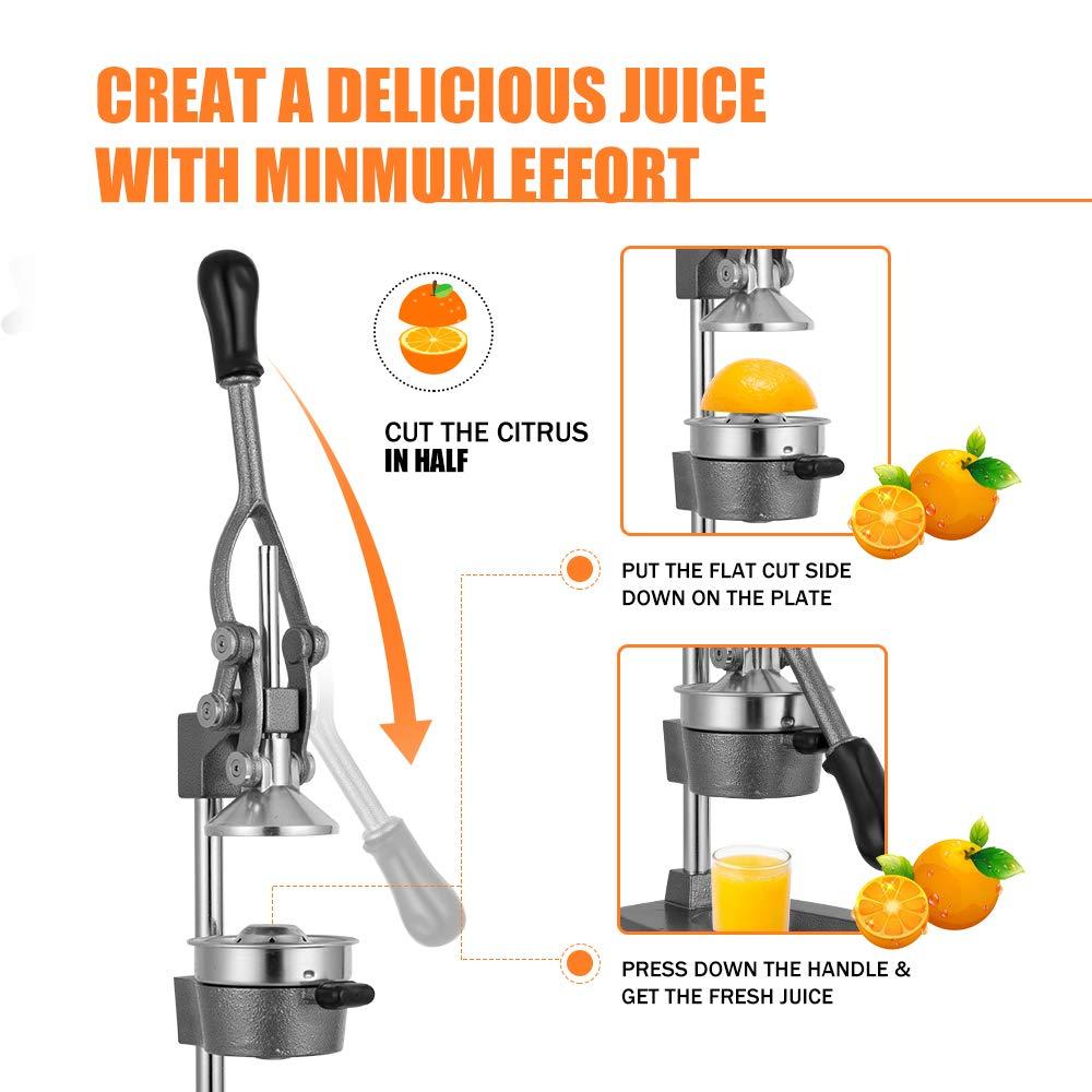 Gowintech Gowintech Commercial Heavy Duty Cast Iron Hand Press Manual Orange Citrus Lemon Lime Grapefruit Pomegranate Fruit Juice Squeezer Machine with Stainless Steel Cup Grey