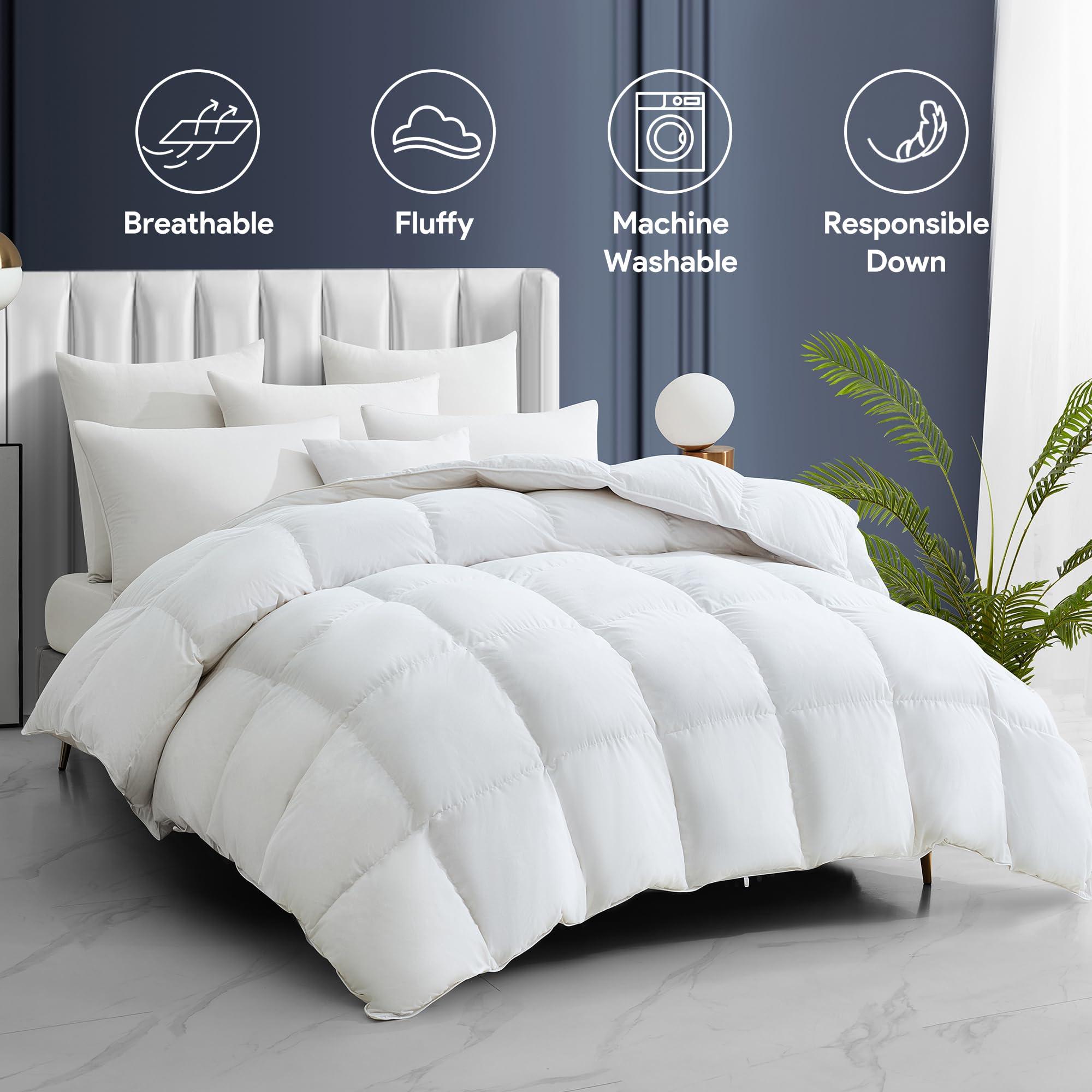 Maple&Stone Maple&Stone Down Comforter Full Size, Heavyweight Duvet Insert with 8 Corner Tabs, Extra Fluffy Comforter with Cotton Cover, Luxury Hotel Bedding (82 x 86 Inches, White)