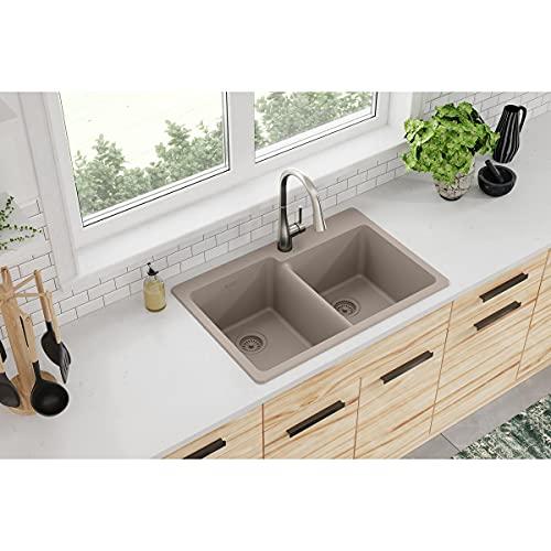 Elkay Elkay Quartz Classic ELG250RGR0 Greige Offset Double Bowl Top Mount Sink