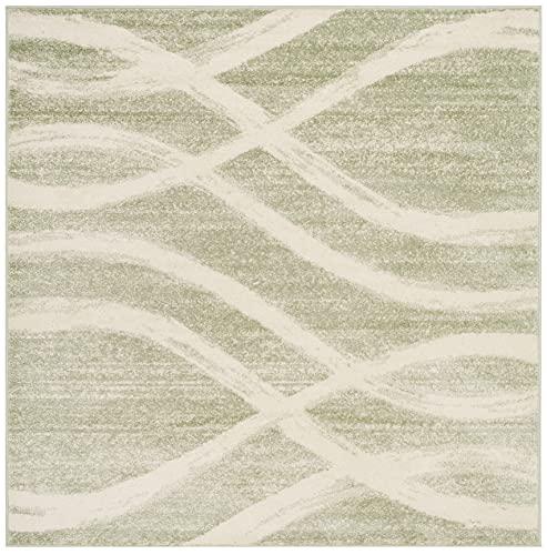 Safavieh SAFAVIEH Adirondack Collection 6\' Square Sage / Cream ADR125X Modern Wave Distressed Non-Shedding Living Room Bedroom Dining Home Office Area Rug