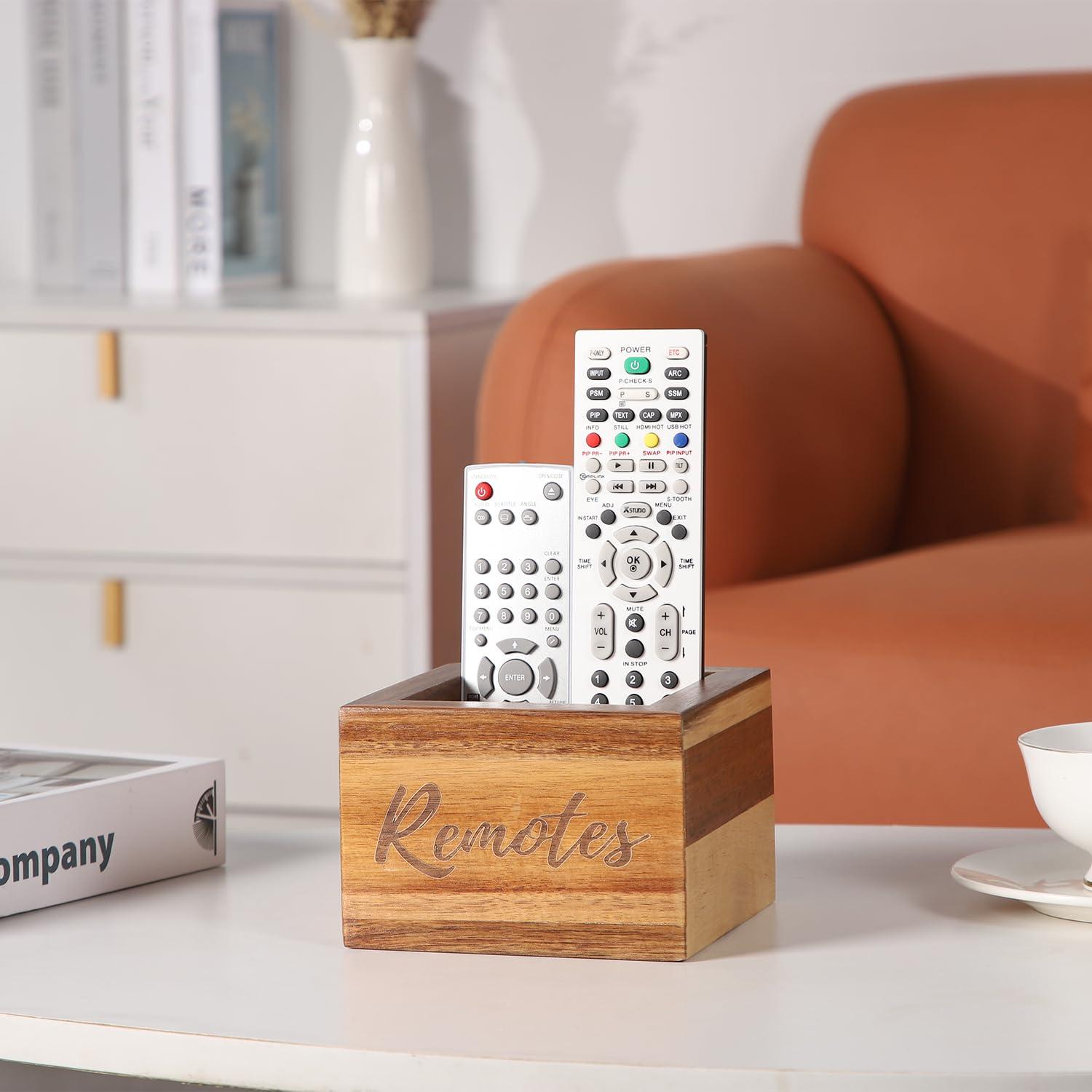 COOLEX COOLEX Remote Control Holder, Acacia Wooden Tv Remote Holder, Remote Holder for Table, Remote Control Storage Organizer Caddy