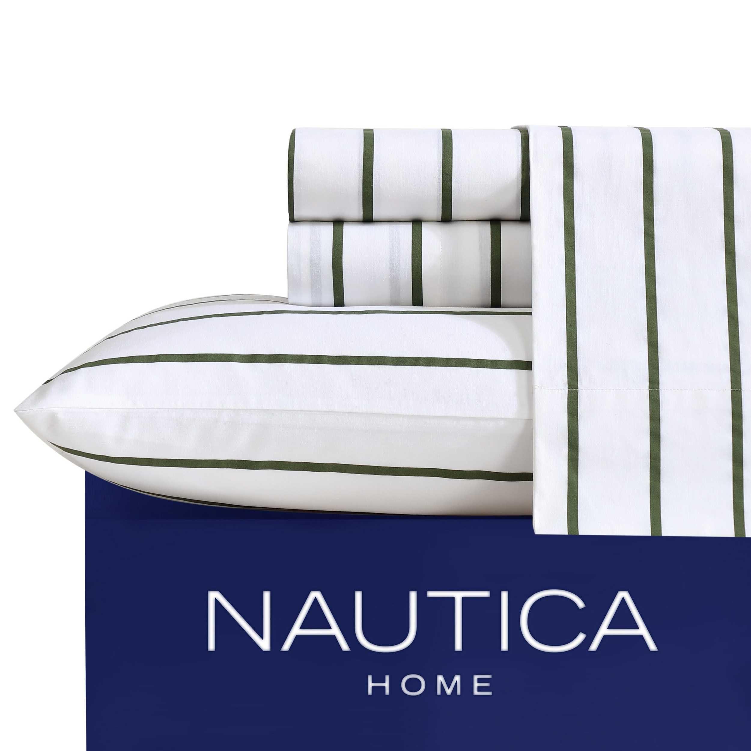 Nautica Nautica - Twin XL Sheets, Premium Cotton Percale Bedding Set, Striped Home Decor, Oeko-Tex Certified (Brenton Stripe Ivory, Twin XL)
