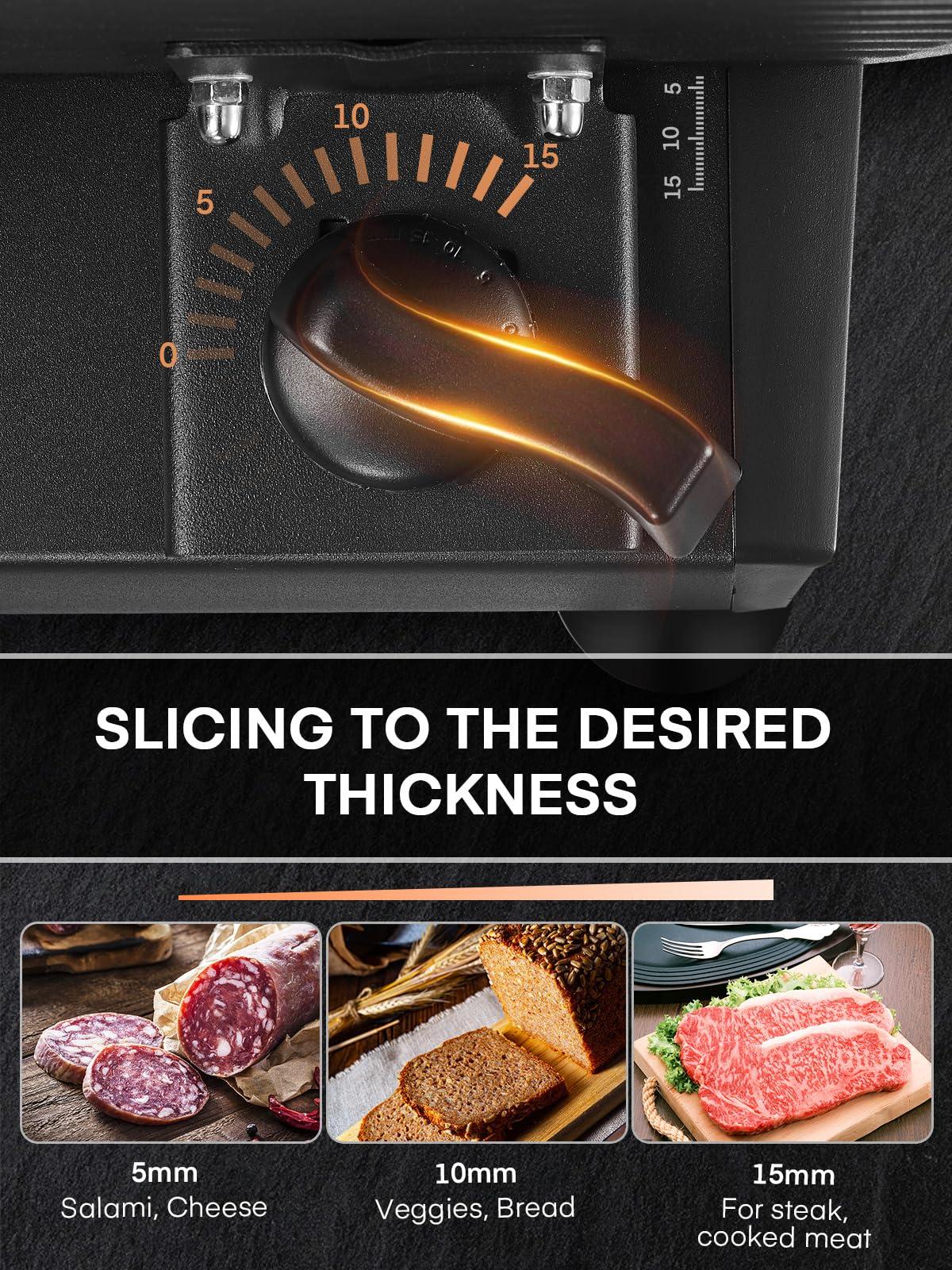 FOHERE FOHERE Meat Slicer for Home Use, 200W Electric Deli Food Slicer with Removable Two 7.5 Blades, 0-15 Precise Thickness Knob Cut Deli Food, Meat Ham Bread Fruit, Include Food Carriage, Black