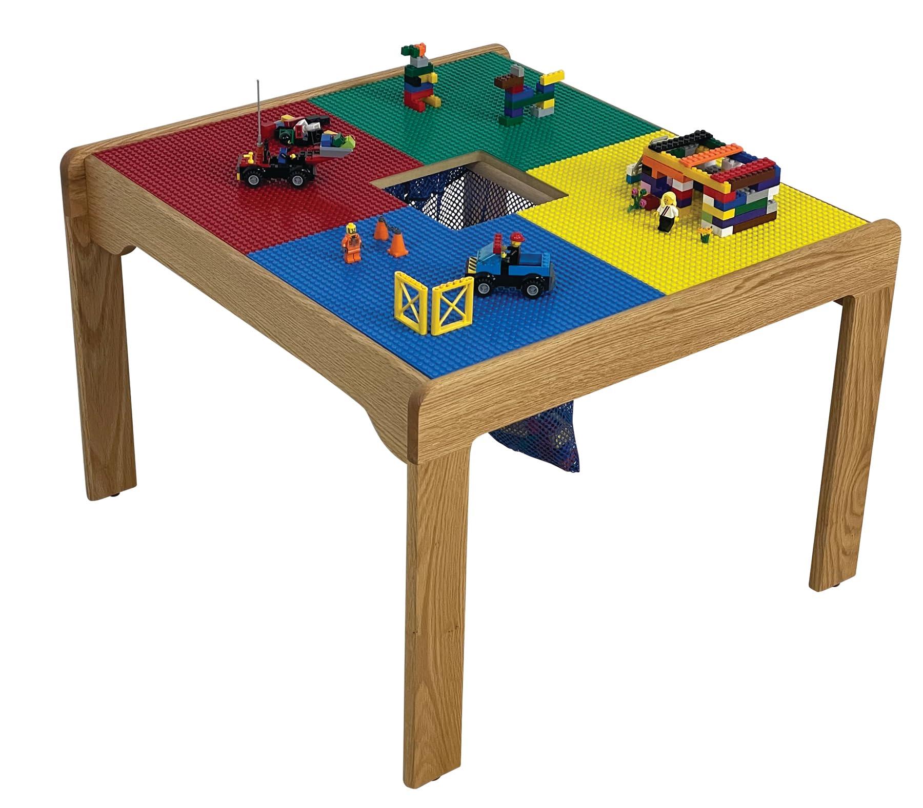 Fun Builder Fun Builder Wood Table-Compatible with Lego Brand Blocks w/Storage Net-ONLY 5-Minute Table Assembly/NO Tools or Hardware Needed(Patent Pending) 27\"x27\" 100% American Made Quality- Ages 5 & UP