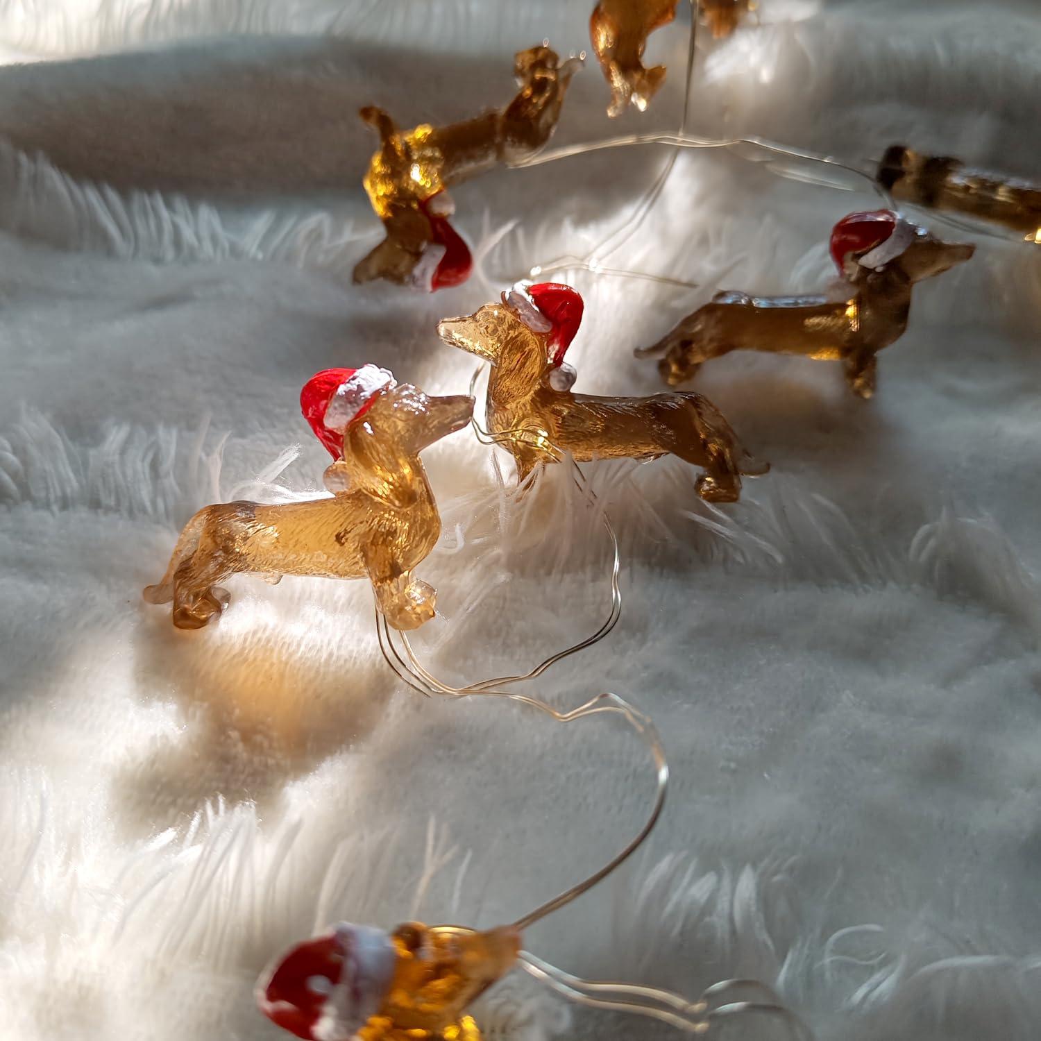 MIYA LIFE Christmas Fairy Lights Dachshund Christmas Lights Dog Lights Battery Operated Dachshund Christmas Ornament - Ideal Dog Christmas Decorations Dachshund Christmas Decor