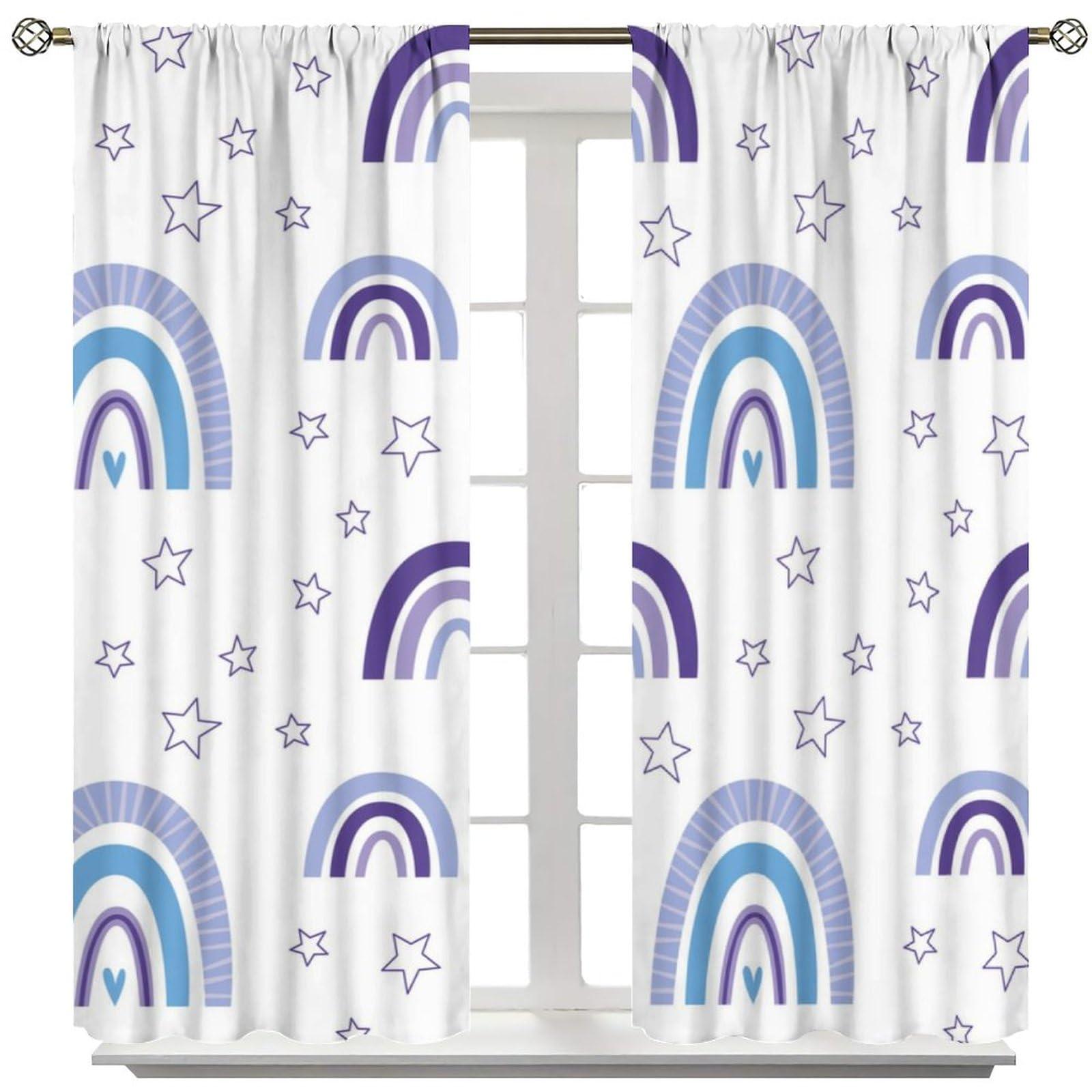 Chocolatemaoutdash Cute Nursery Rainbow Blackout Curtains Stars,Scandinavian Fun Print Purple Colours Rod Pocket Thermal Insulated Drapes Curtain for Kids,Teens Bedroom Living Room Kitchen 21x45in x 2