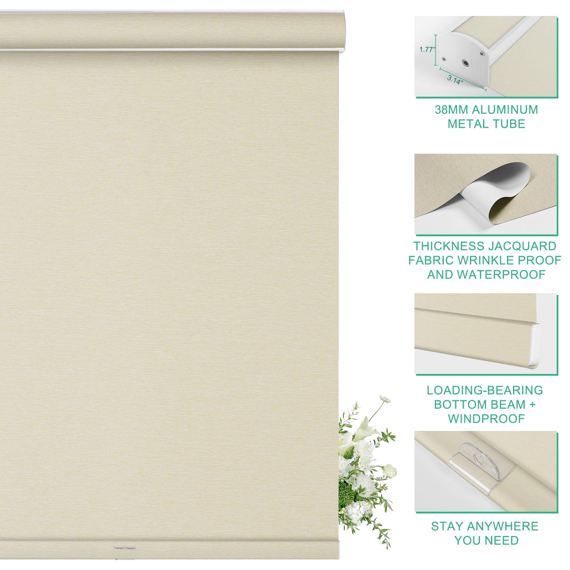 Doing-X Doing-X Roller Blinds for Window Striped Jacquard Fabrics 100% Blackout Roller Shades with Heat Insulation Cordless Roll up Window Blinds for Office Home Easy to Install,47" W x 36" H,Beige