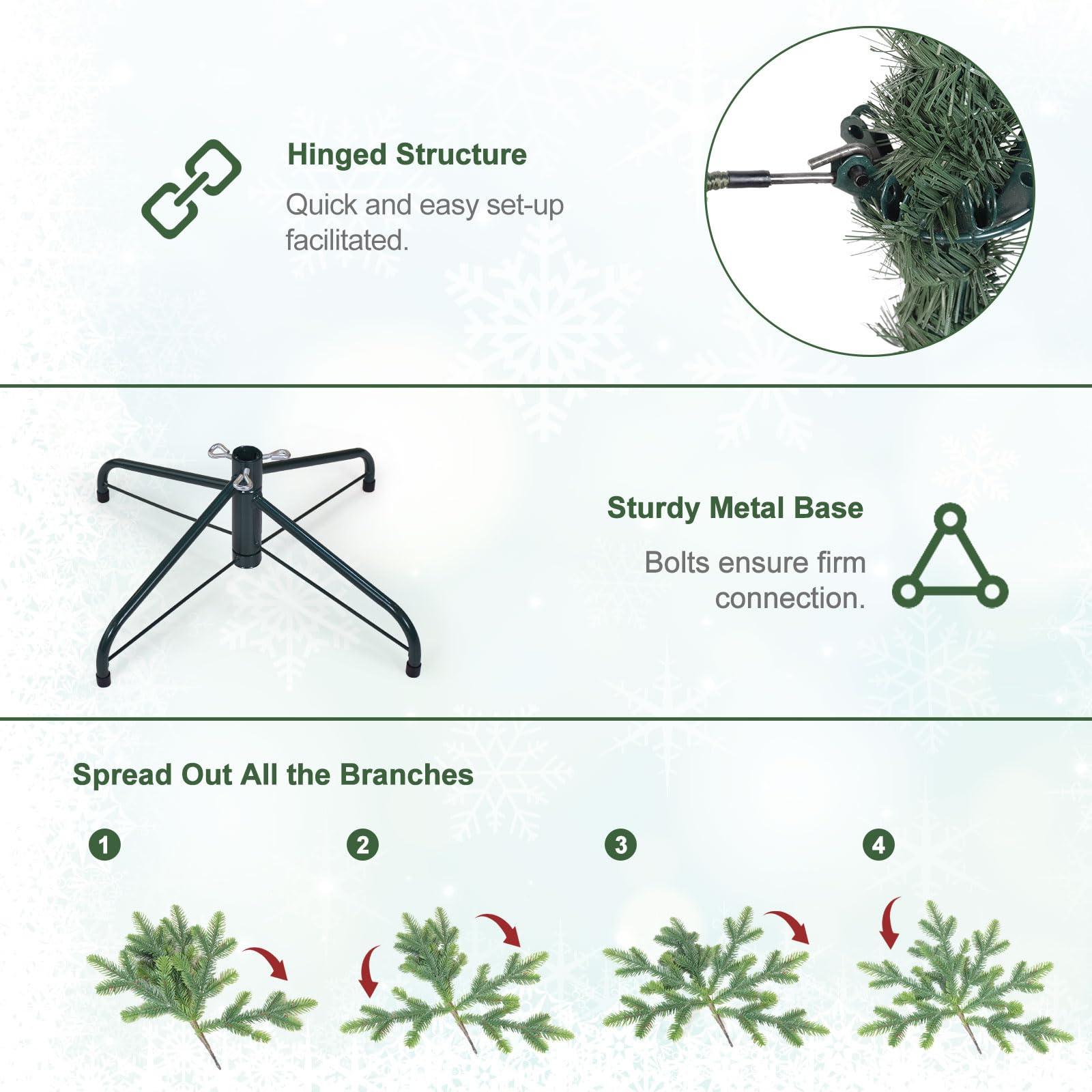 Treepool Treepool 9FT Pre-Lit Artificial Christmas Tree with 3658 PE&PVC Mixed Branch Tips, 850 Warm White Lights, Hinged Premium Spruce Fake Xmas Trees, Green, Foldable Base