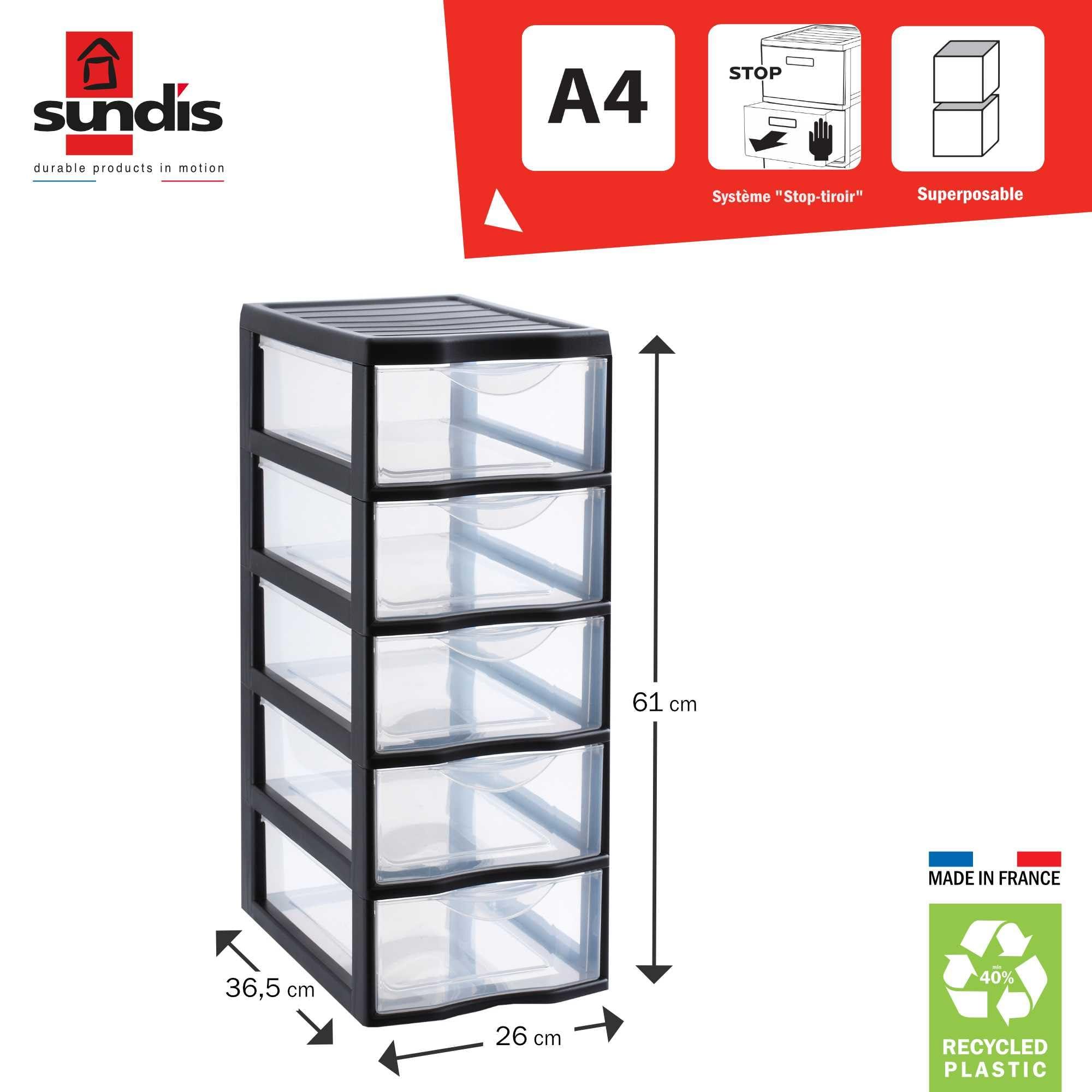 Sundis Sundis Plastic Drawers Storage Unit, Black, A4