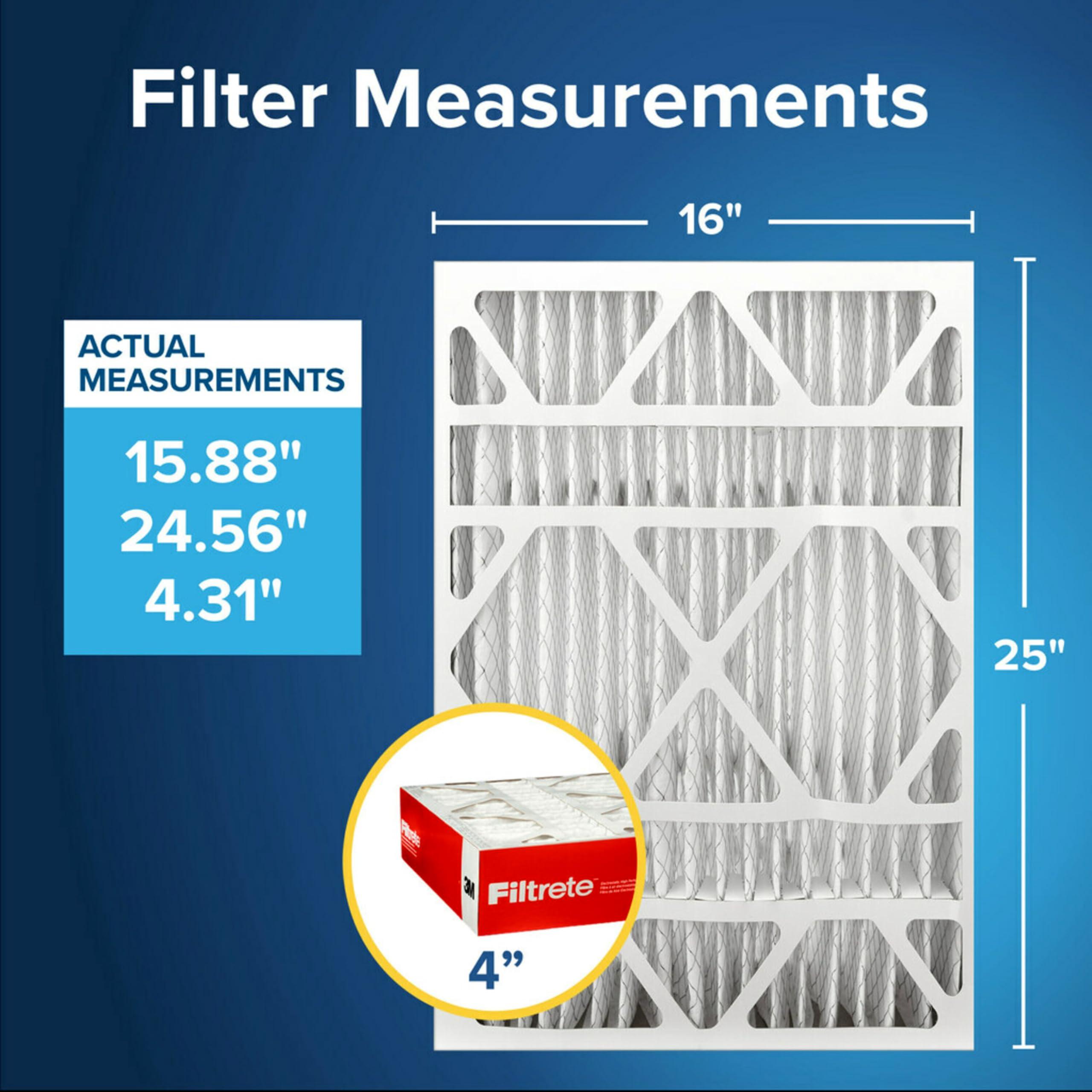Filtrete Filtrete 16x25x4 AC Furnace Air Filter, MPR 1000, MERV 11, Fits Lennox & Honeywell Devices, Allergen Defense, Electrostatic Air Cleaning Filter, 4-Pack (actual size 15.88 x 24.56 x 4.31)