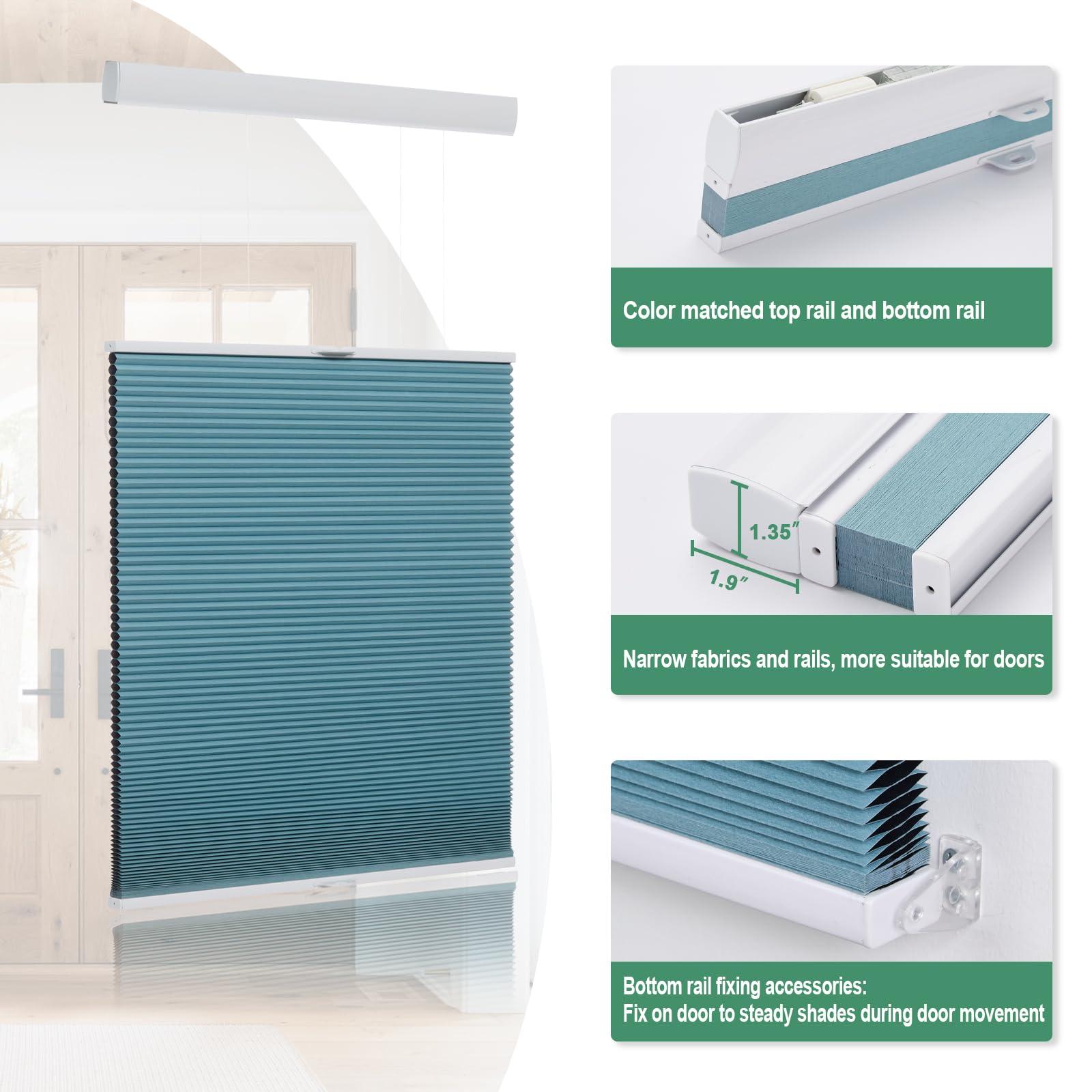 Tonature Tonature Blackout Door Blinds Top Down Bottom Up Cellular Shades for French Door 1" Honeycomb Fabric Thermal Insulated Energy Efficient for Indoor Windows, 30" W x 54" H, Blue