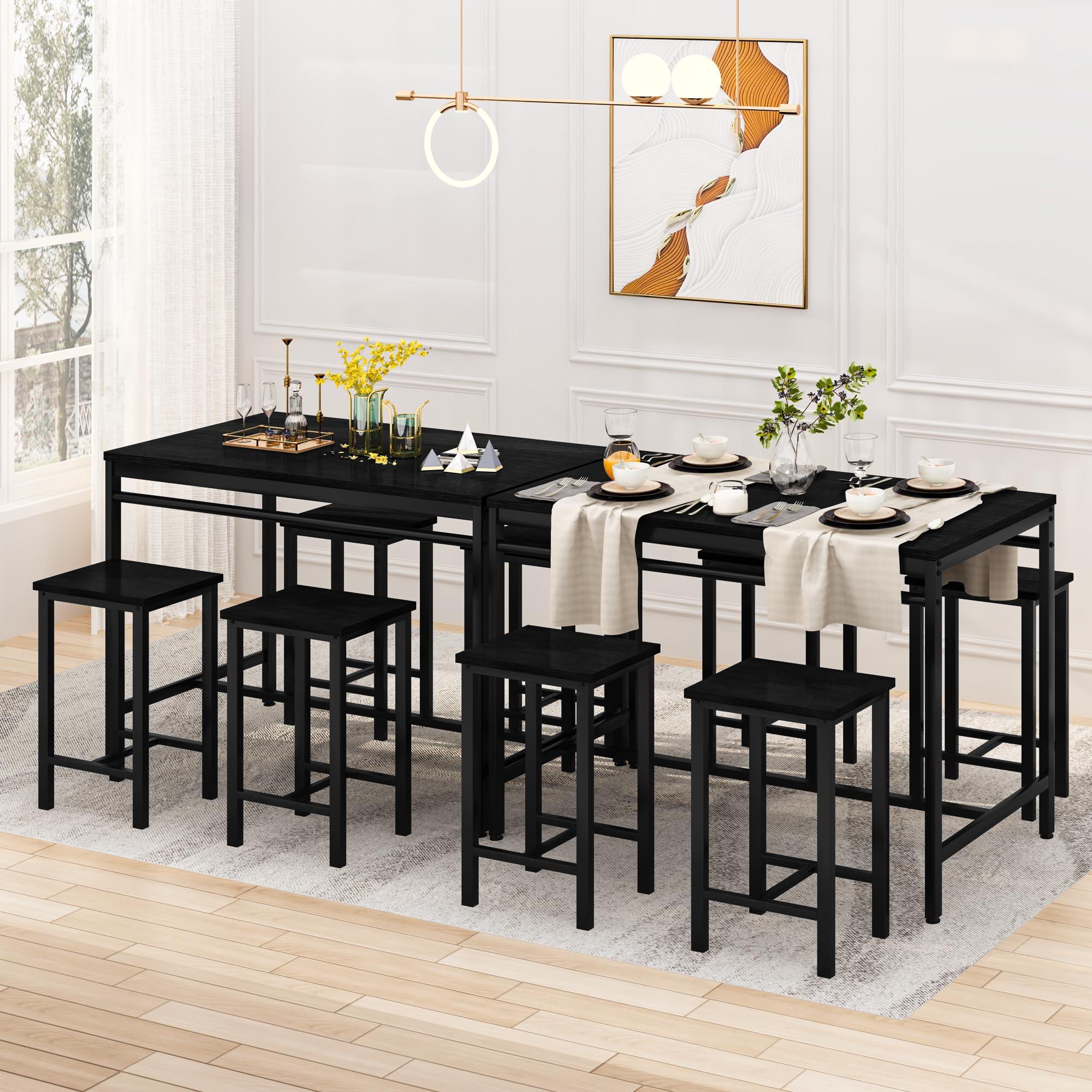 Lamerge Lamerge Dining Bar Table Set for 4, Modern Counter Height Table and 4 Bar Stools, 5 Piece Bar Table and Chairs Set for Small Spaces, Apartment, Pub, Dining Room, Kitchen (Black)