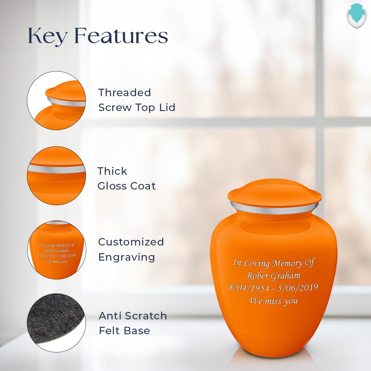 GetUrns Geturns Embrace Small Personalized Cremation Urns for Human Ashes I Burnt Orange Funeral Urn for Women and Men with Double Side Engraving I 44 lbs