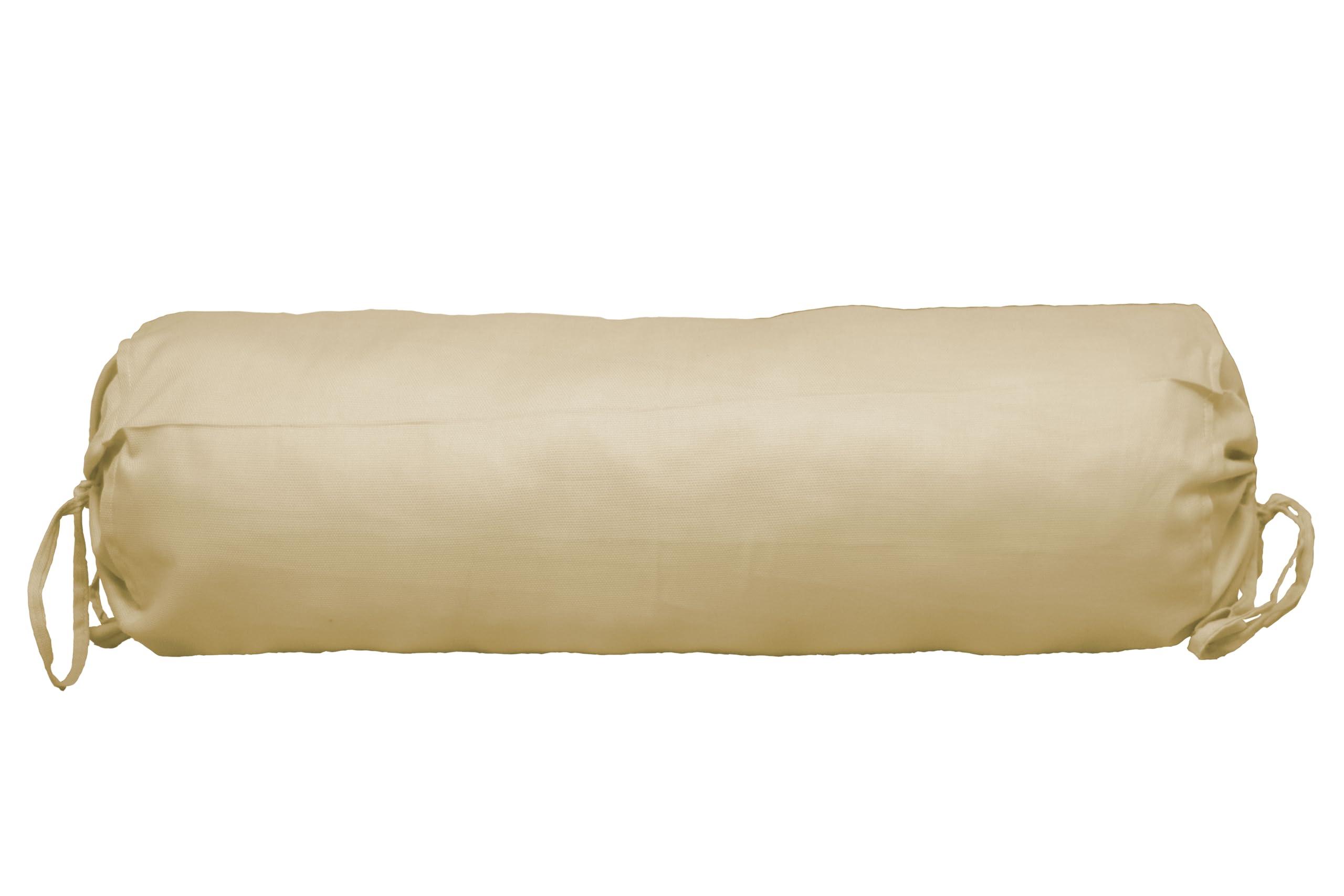 SAFFRON HANDICRAFTS SAFFRON HANDICRAFTS 2 Pcs Cervical Neck Roll Pillow Cover with Drawstring closures Round Neck Roll Pillow Case cotton Bolster Pillowcases for Cylindrical Cushion (Beige, 6 x13 inch (15x33 cm))