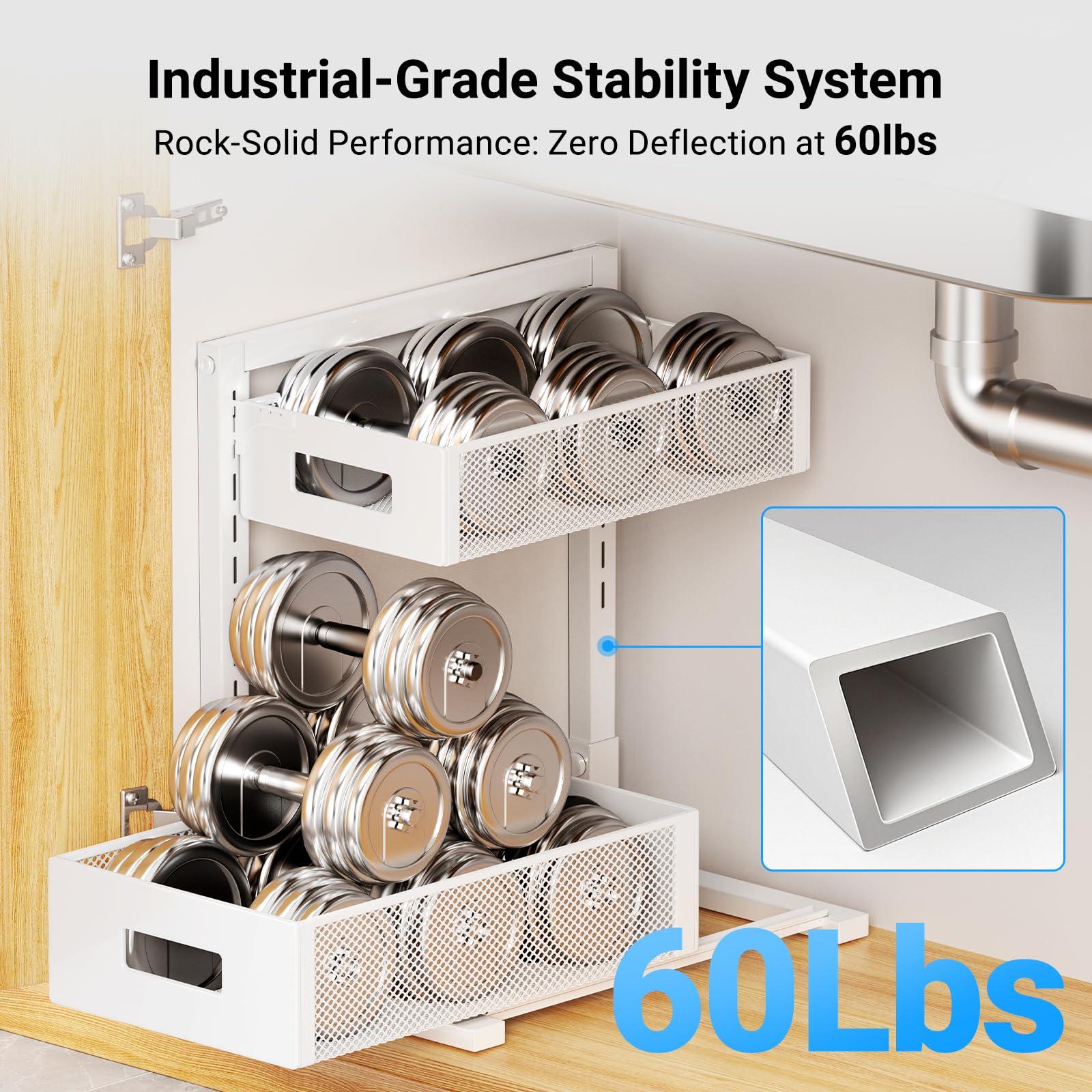 TISTAYA TISTAYA Pull-out Under Kitchen Sink Organizer, Metal Functional Under Sink Organizer, Height Adjustable Under Bathroom Sink Organizer, Under Sink Storage for Kitchen Bathroom Cabinet (White)