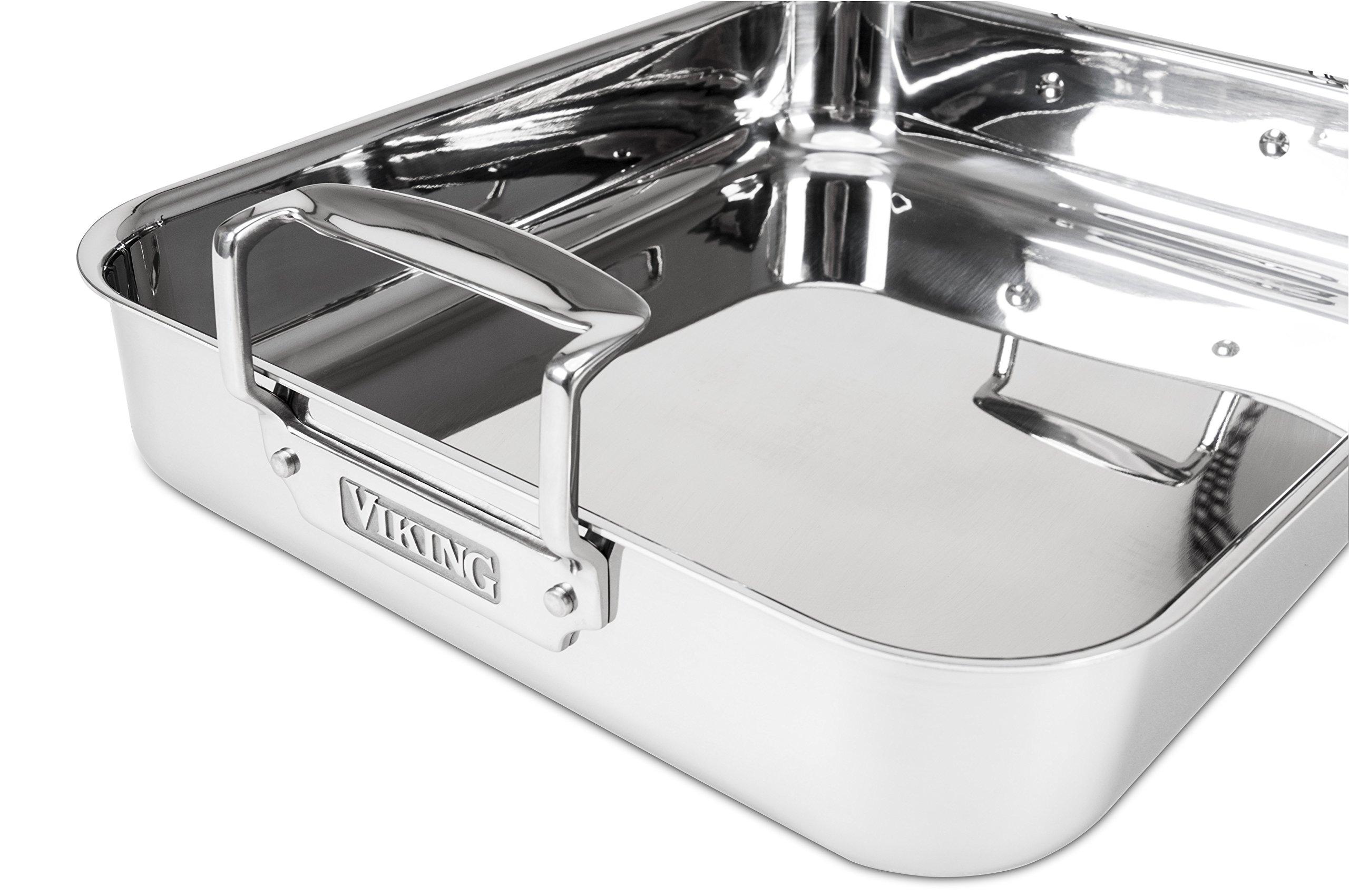 Viking Culinary Viking Culinary 3-Ply Stainless Steel Roasting Pan, Includes a Nonstick Rack, Dishwasher, Oven Safe, Works on All Cooktops including Induction