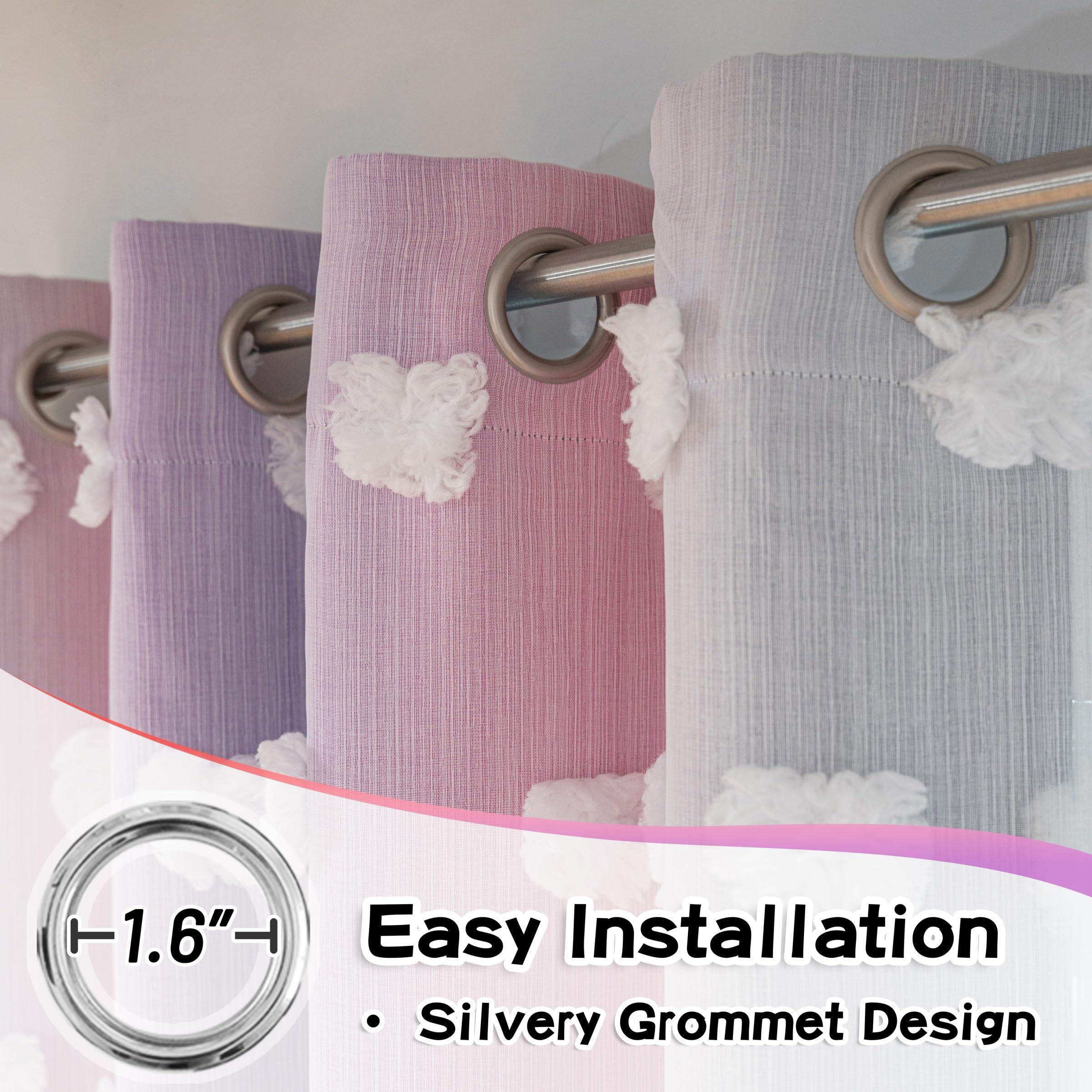 MYSKY HOME MYSKY HOME Pom Pom Curtains Blackout and Sheer Curtains for Girls Bedroom Ombre Nursery Curtains 84 Inch Long Room Darkening Princess Double Layer Curtains with Grommet Top Pink Purple 52 x 84 in
