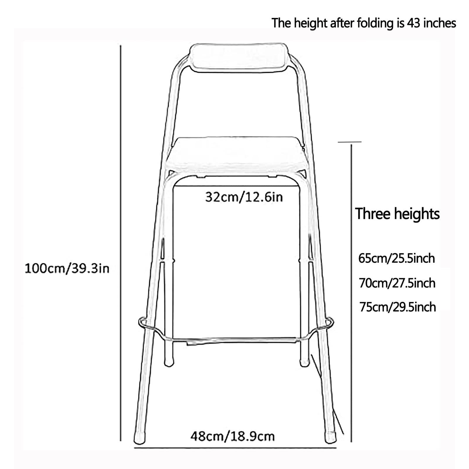 DDB Folding Stool Padded Counter Height Bar Stool,Collapsible Bar Chairs with Backrest & Footrest,Folded Tall Bar Stools for kitchen Gameroom,1 PC