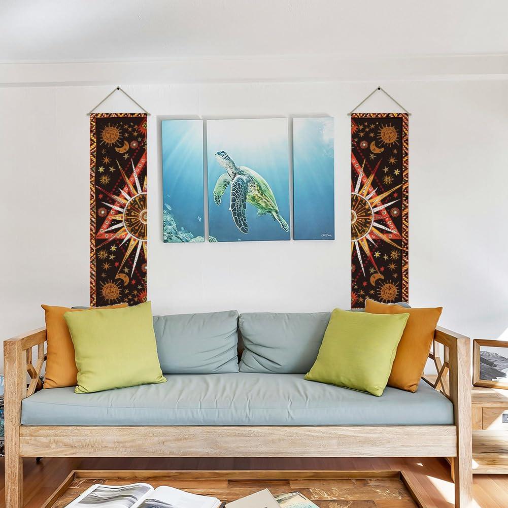 AHANDMAKER AHANDMAKER 2Pcs Burning Sun Tapestry, Star Sun and Moon Long Vertical Tapestry Wall Hanging, Celestial Sun Tassel Wall Tapestry Mystic Aesthetic Tapestry for Bedroom and Living Room(45.7x13 Inch)