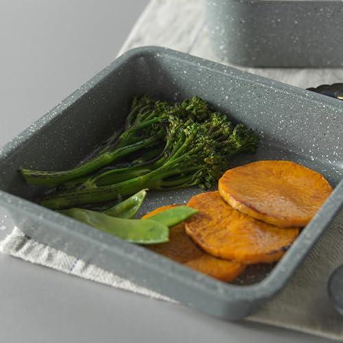 Salter Salter BW02780G Square Pan, Non-Stick Deep Baking Tray, Small Oven Tin For Brownies, Cakes, Roasting Pan For Vegetables, Carbon Steel, Marblestone Collection, Grey, 23 cm