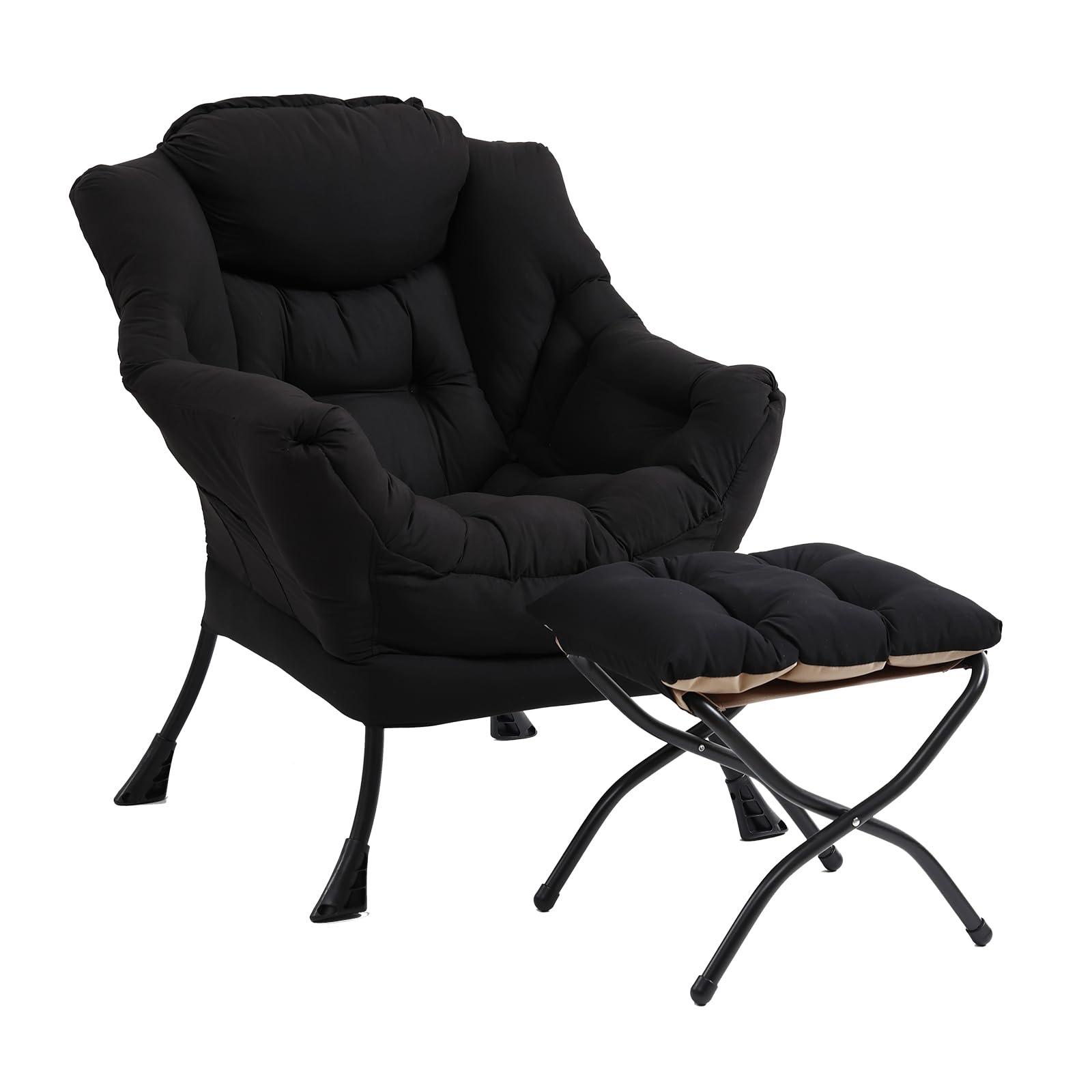 Furlide Furlide Lazy Chair with Ottoman, Modern Chair with Folding Footrest, Lounge Accent Chair, Comfortable Reading Chair (Black)
