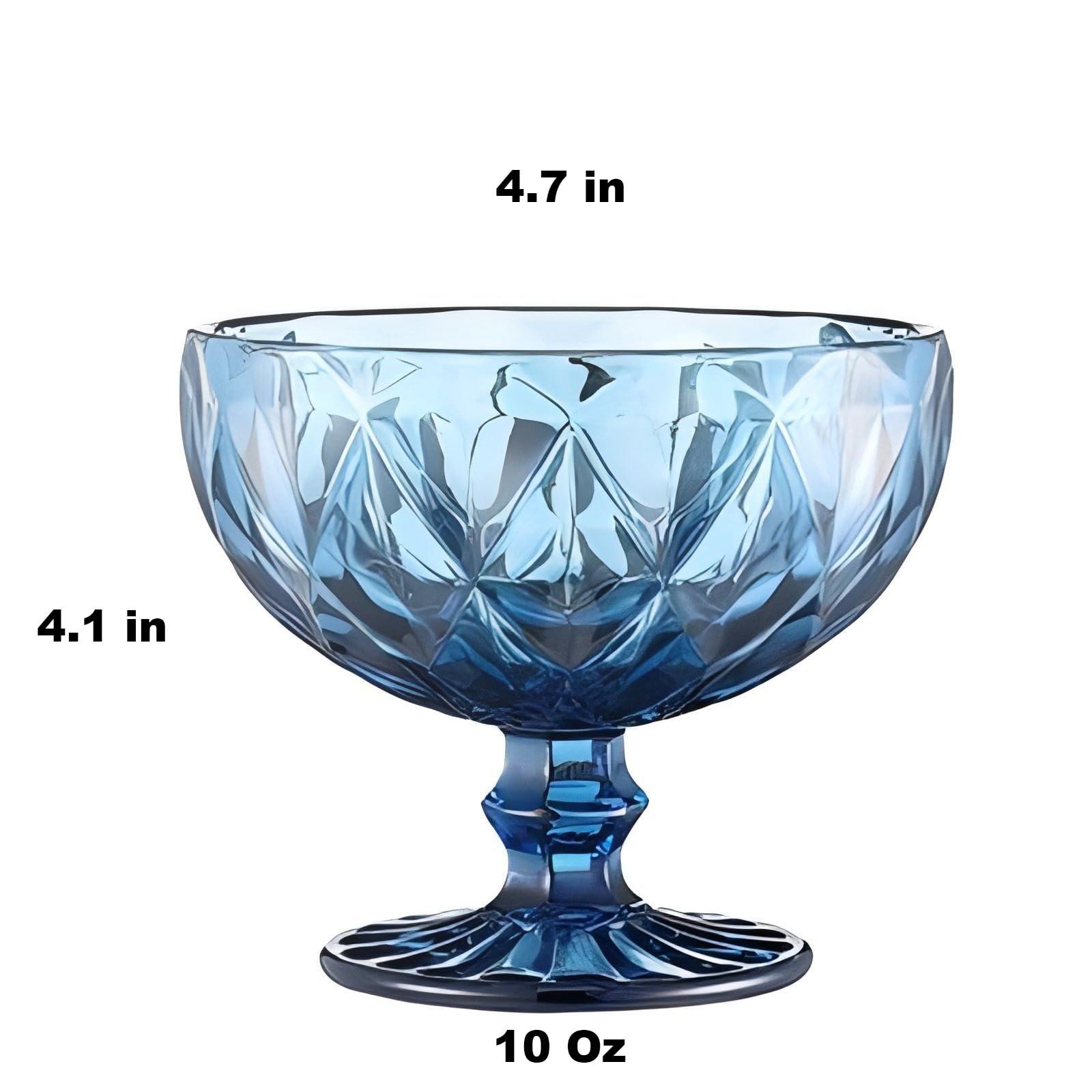 EQUALDEEP EQUALDEEP Colored Large Footed Tulip Glass Dessert Bowls Set, 10 Oz Vintage Ice Cream Glass Bowls, Small Bowls Snack Cups for Holiday Party Home Bar Office Christmas Dining Room (Blue,Eye Pattern)