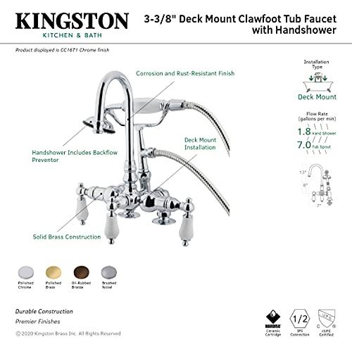Kingston Brass Kingston Brass CC16T1 Vintage Leg Tub Filler with Hand Shower, H&C Porcelain Lever Handle, Polished Chrome