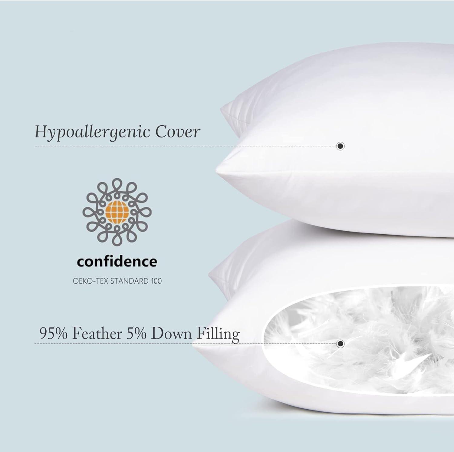 puredown puredown Feather Throw Pillow Inserts 22 x 22 (Pack of 2, White), Big Throw Pillows for Floor, Couch, Bed, Machine Washable