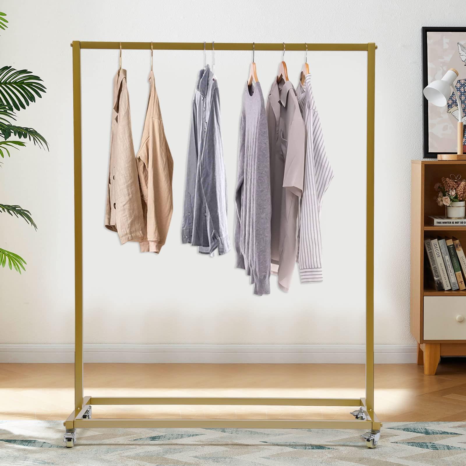 Fetcoi Fetcoi Clothes Rack with Wheels, Sturdy Steel Frame, Gold Garment Rack Clothing Racks for Hanging Clothes