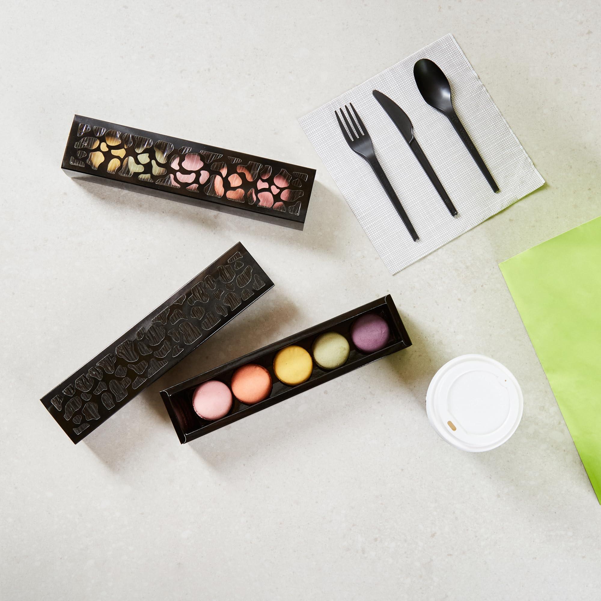 Restaurantware Restaurantware Valentino 12 Inch Macaron Boxes 100 Macaron Packaging - Holds 5 Macarons With Lids Black Paper Macaron Gift Boxes Separate Compartments For Gifts and Parties