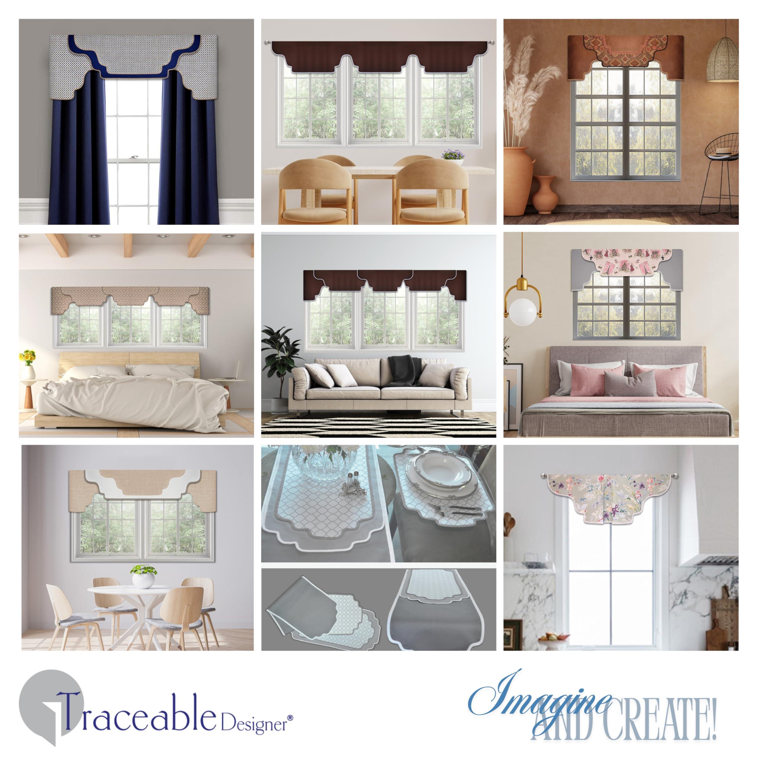 Traceable Designer Traceable Designer Arched Cornice Valance, Patented Sewing Alternative; Kit; Make No-Sew Curtains for Bedroom, Living Room,Use Over Shades or Drapes; Lined; Rod Pocket