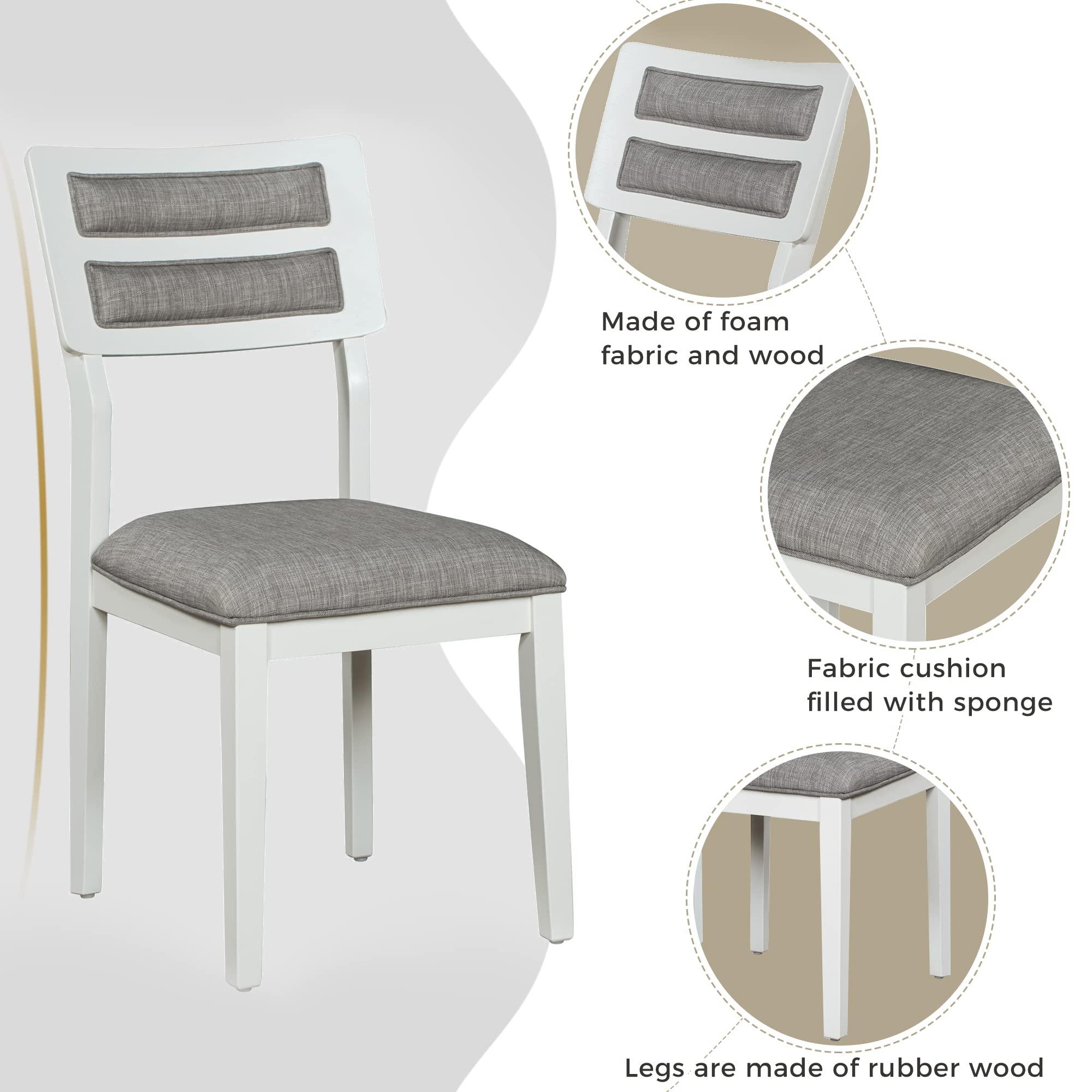 Bellemave 6 Piece Dining Table Set with Bench, Rectangle Dining Table with 4 Upholstered Chairs & a Bench, Kitchen Table Chairs Set for 6 Persons, Wood Dining Room Set (White+Gray)