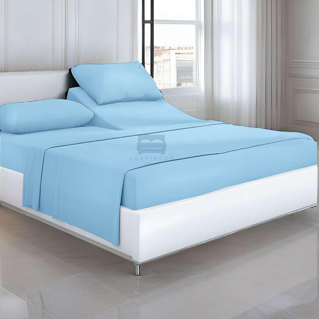 Cottingon Sheets for Sleep Number Bed Split King,Split Top King Sheets for Sleep Number Bed,100% Egyptian Cotton,Light Blue Solid,34 Split- Cal King,400 TC,16 Inch Deep,Split King Sheets for Sleep Number Beds