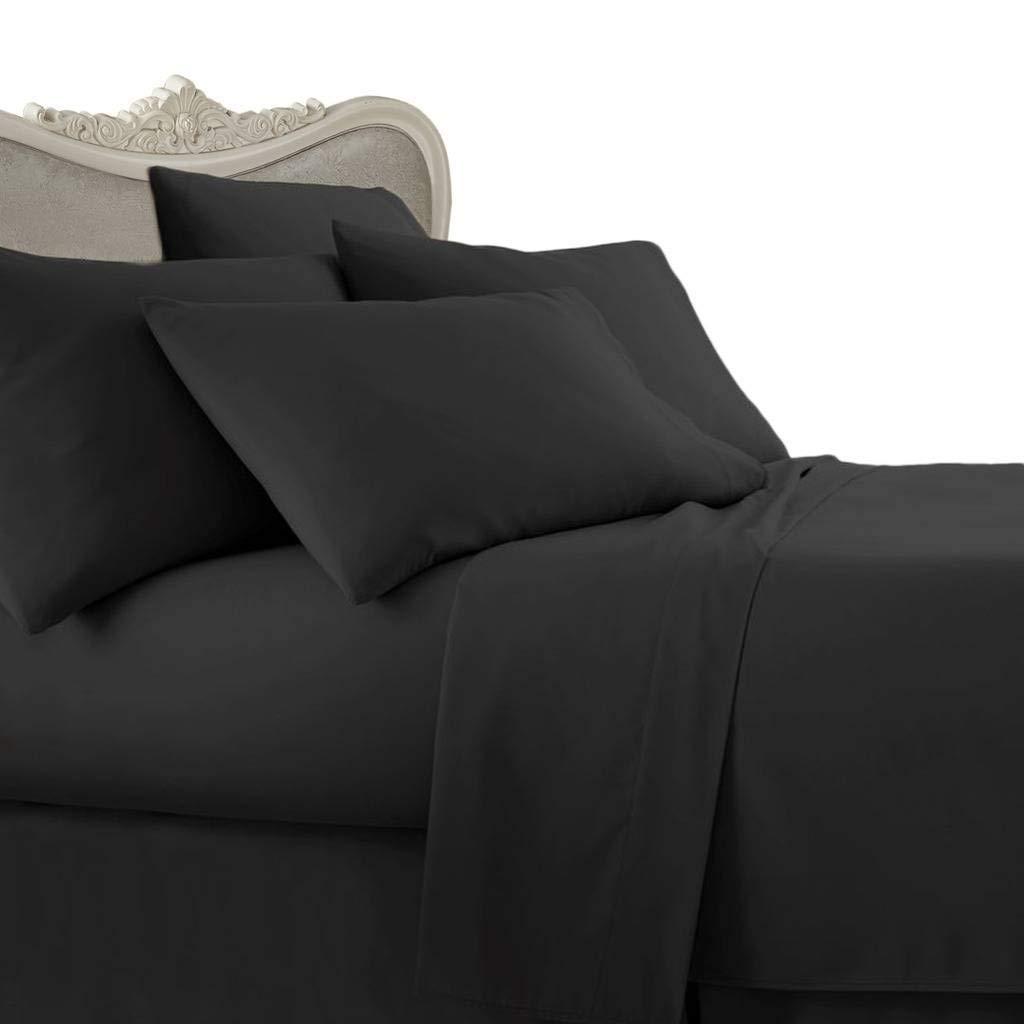 Unique Beddings Unique Beddings Italian 1500 Thread Count Heavy Soft Egyptian Cotton Sheet Set DEEP Pocket, King, Black Solid, Premium Italian Finish (Features : Fully Elastic Fitted Sheet Fits 7-9\" Pocket)